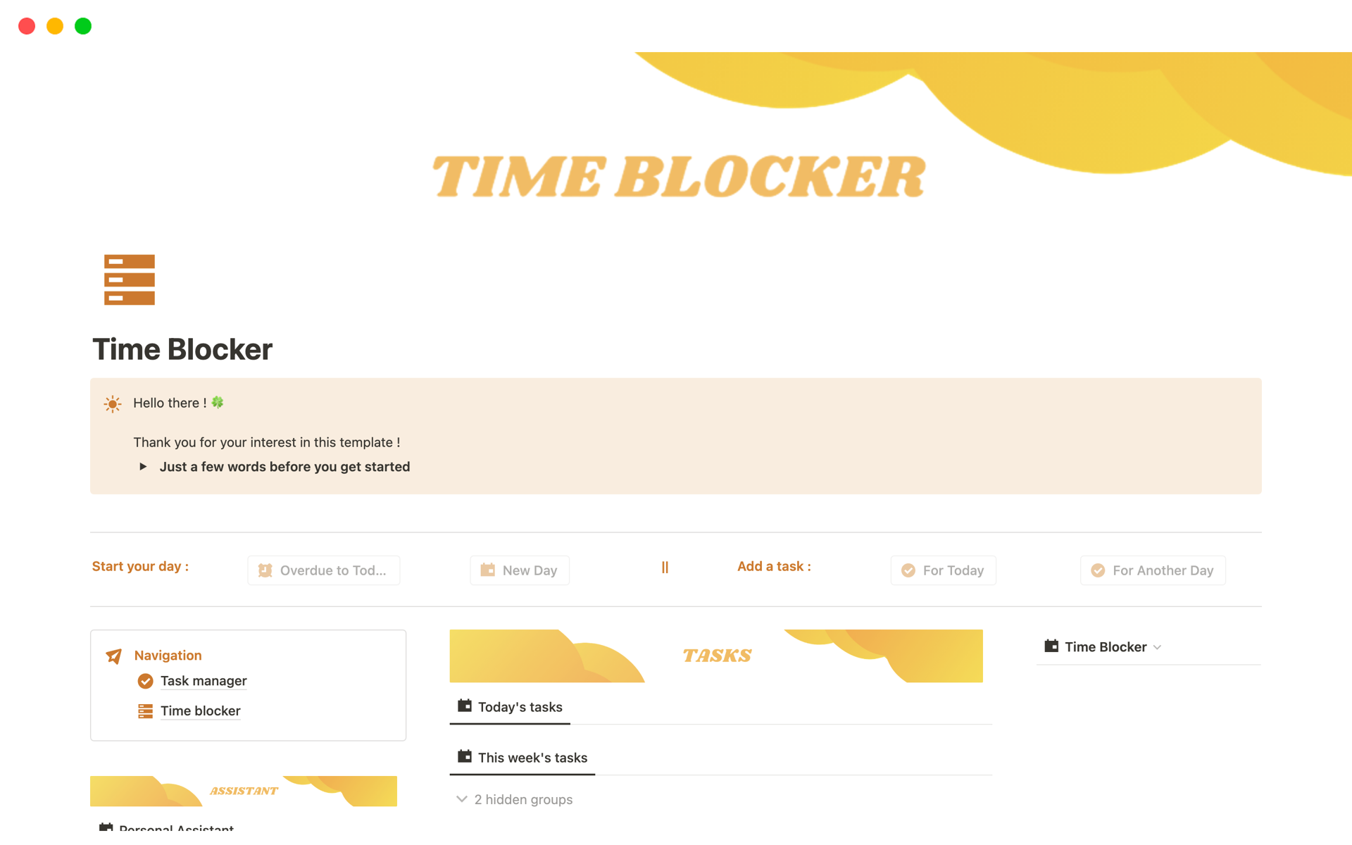 Vista previa de una plantilla para Time Blocker