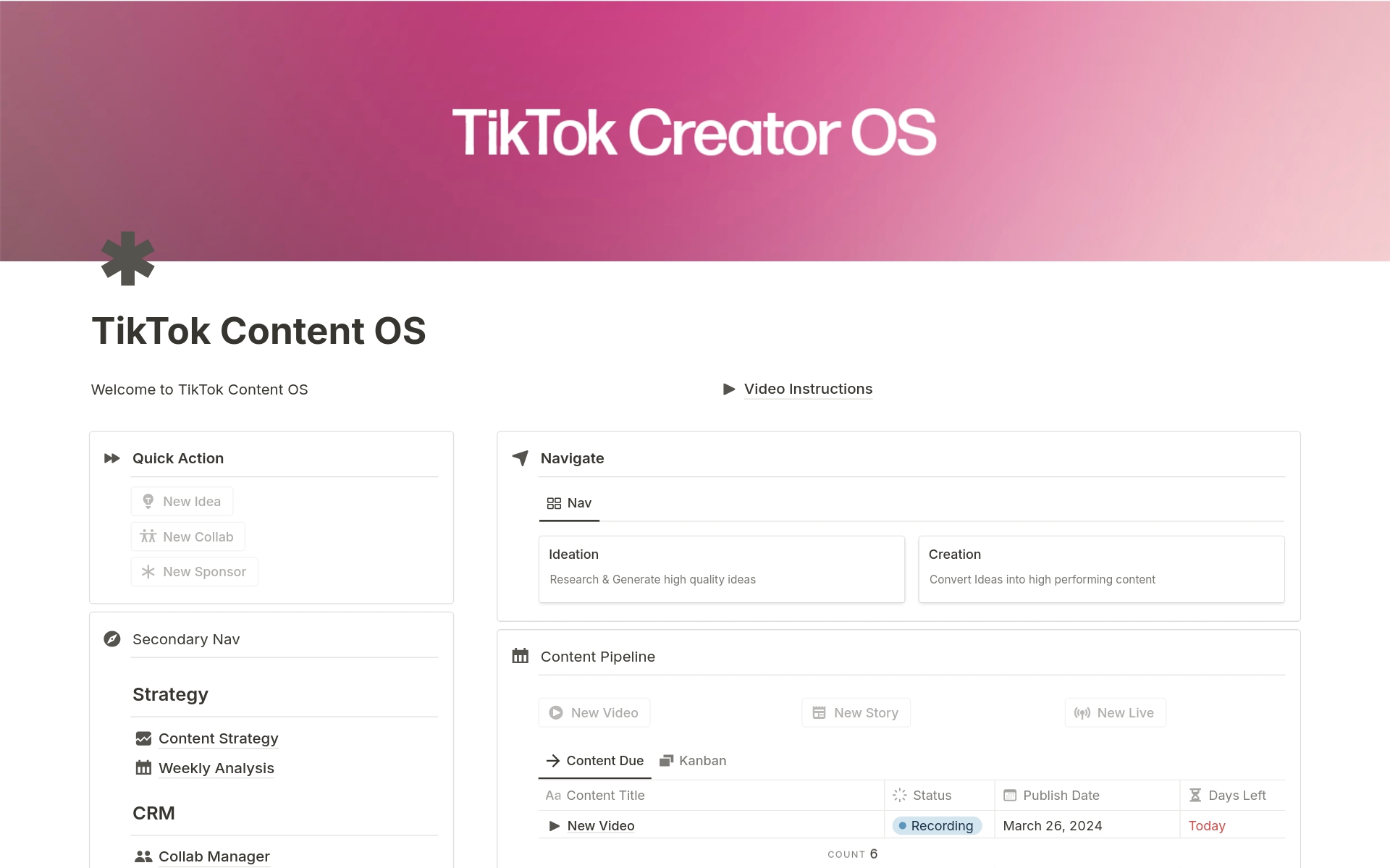 En förhandsgranskning av mallen för TikTok Creator OS