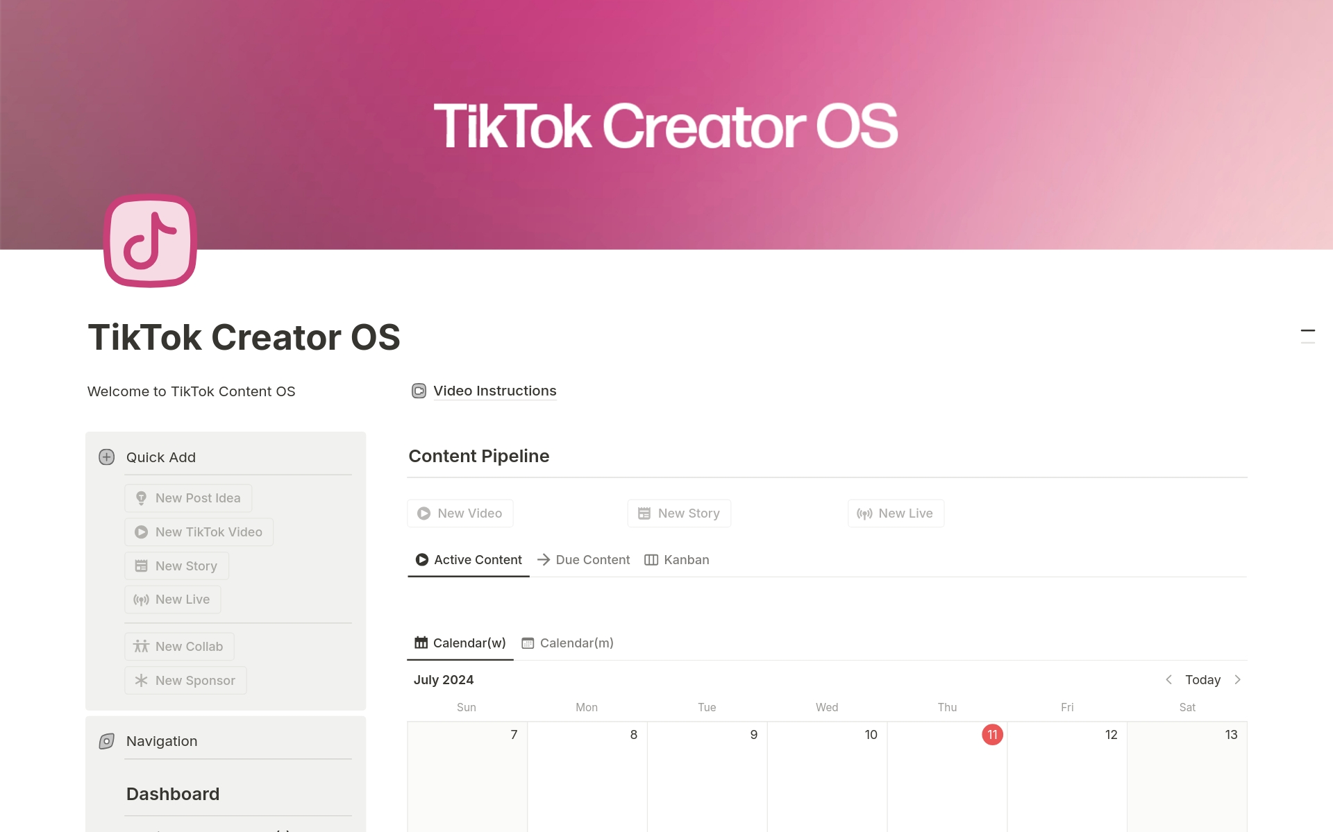 Uma prévia do modelo para TikTok Creator OS