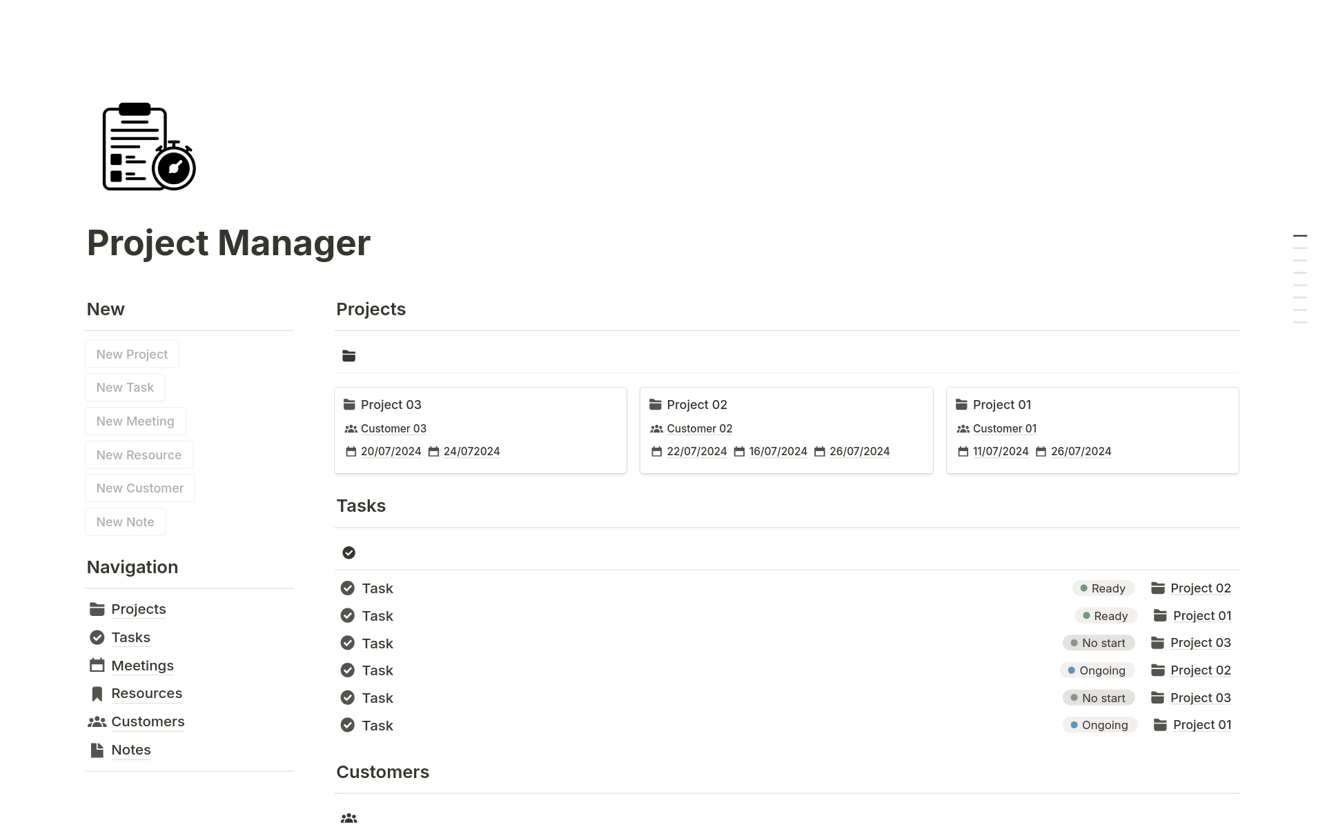 A template preview for Project Manager 
