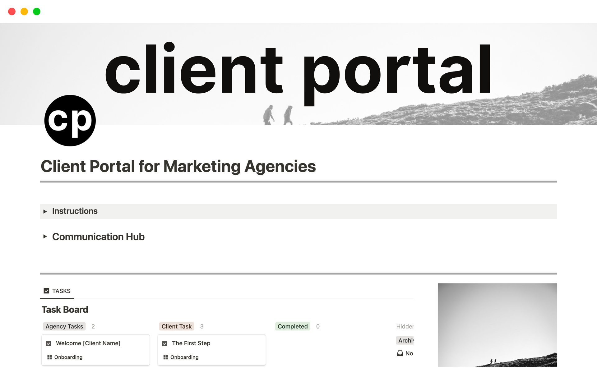 En förhandsgranskning av mallen för Ultimate Client Portal for Marketing Agencies