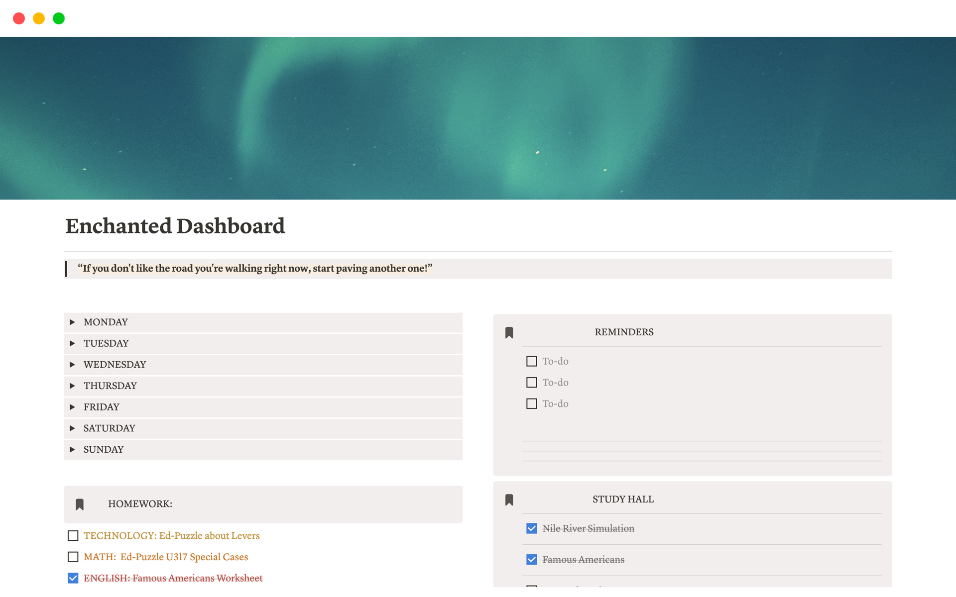 En förhandsgranskning av mallen för Enchanted Dashboard