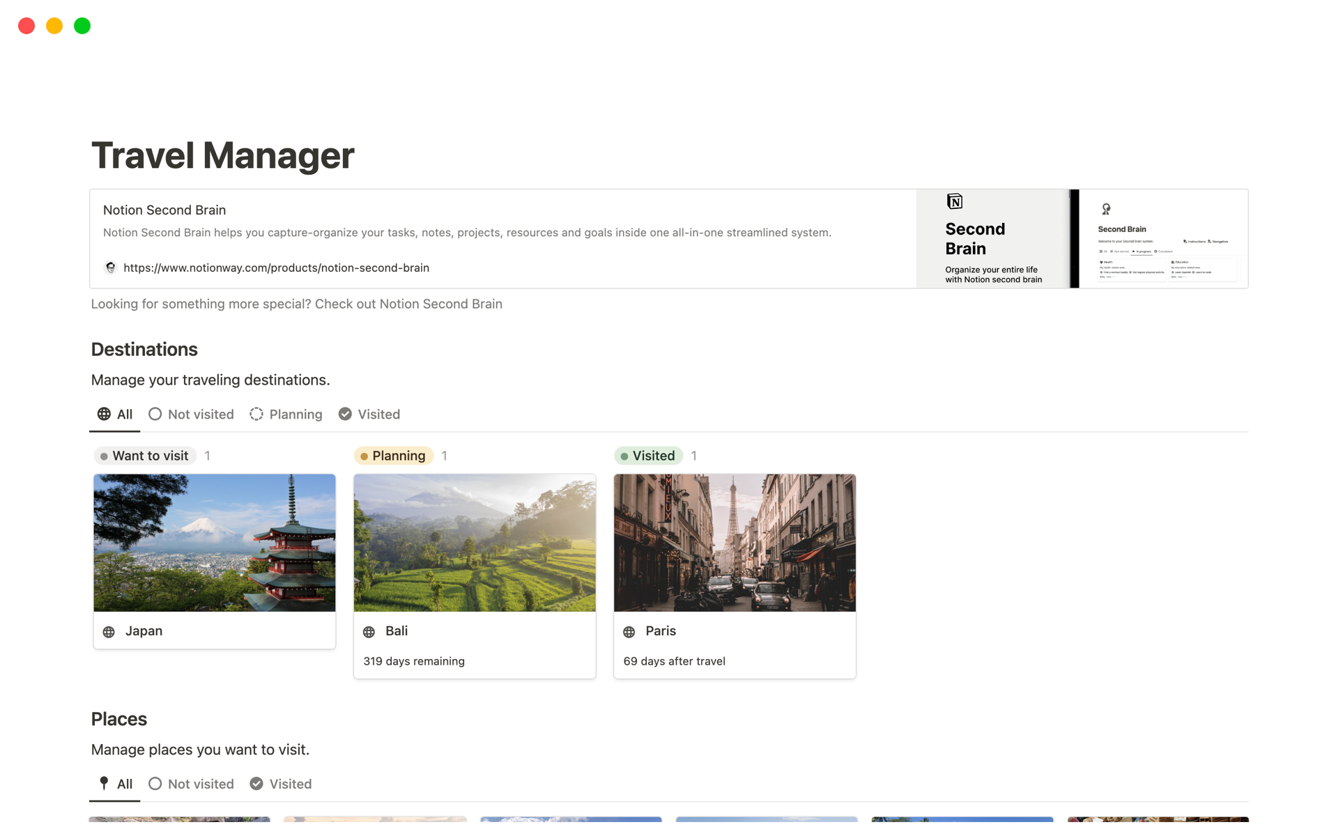 A template preview for Travel Manager