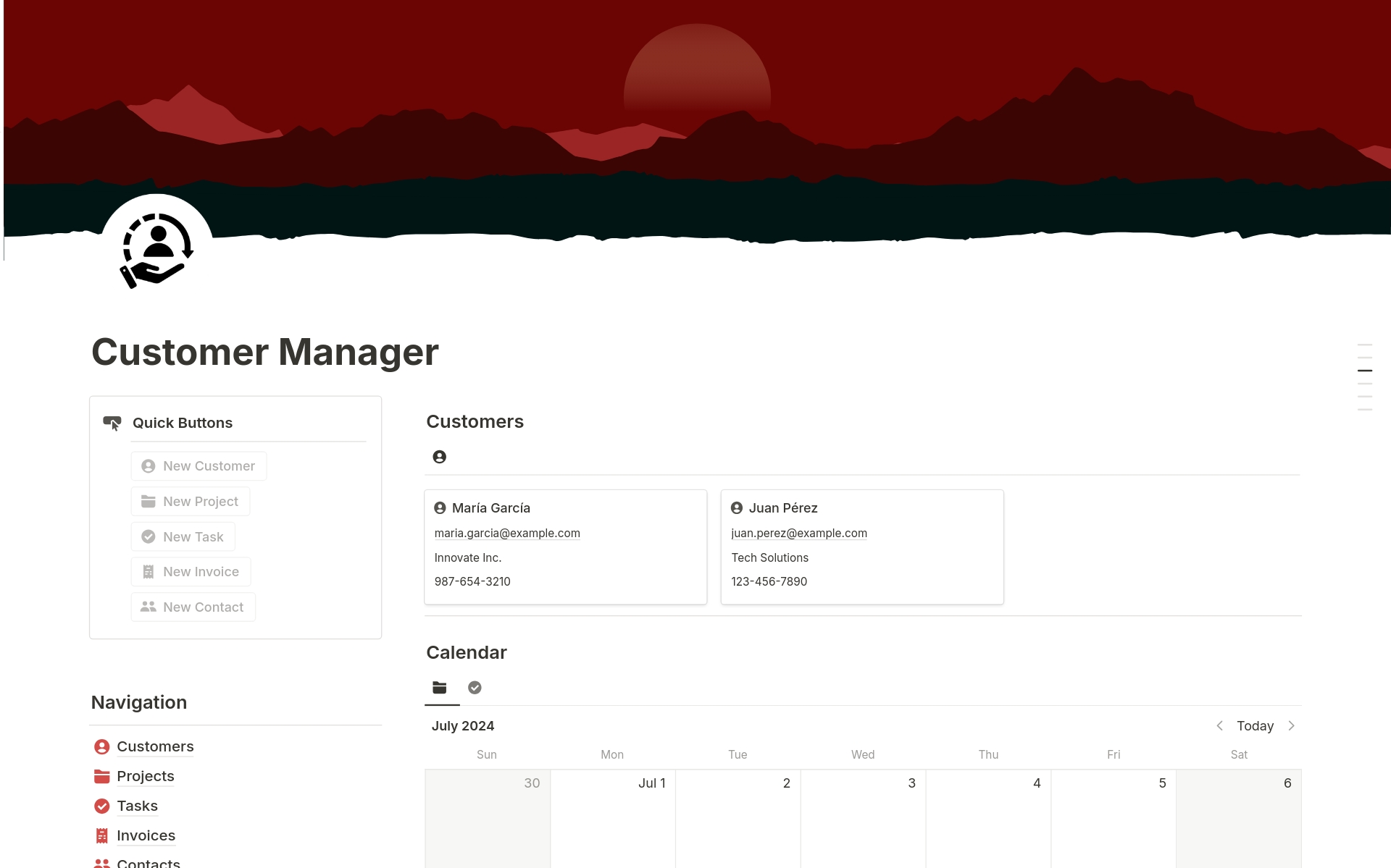 A template preview for Customer Manager