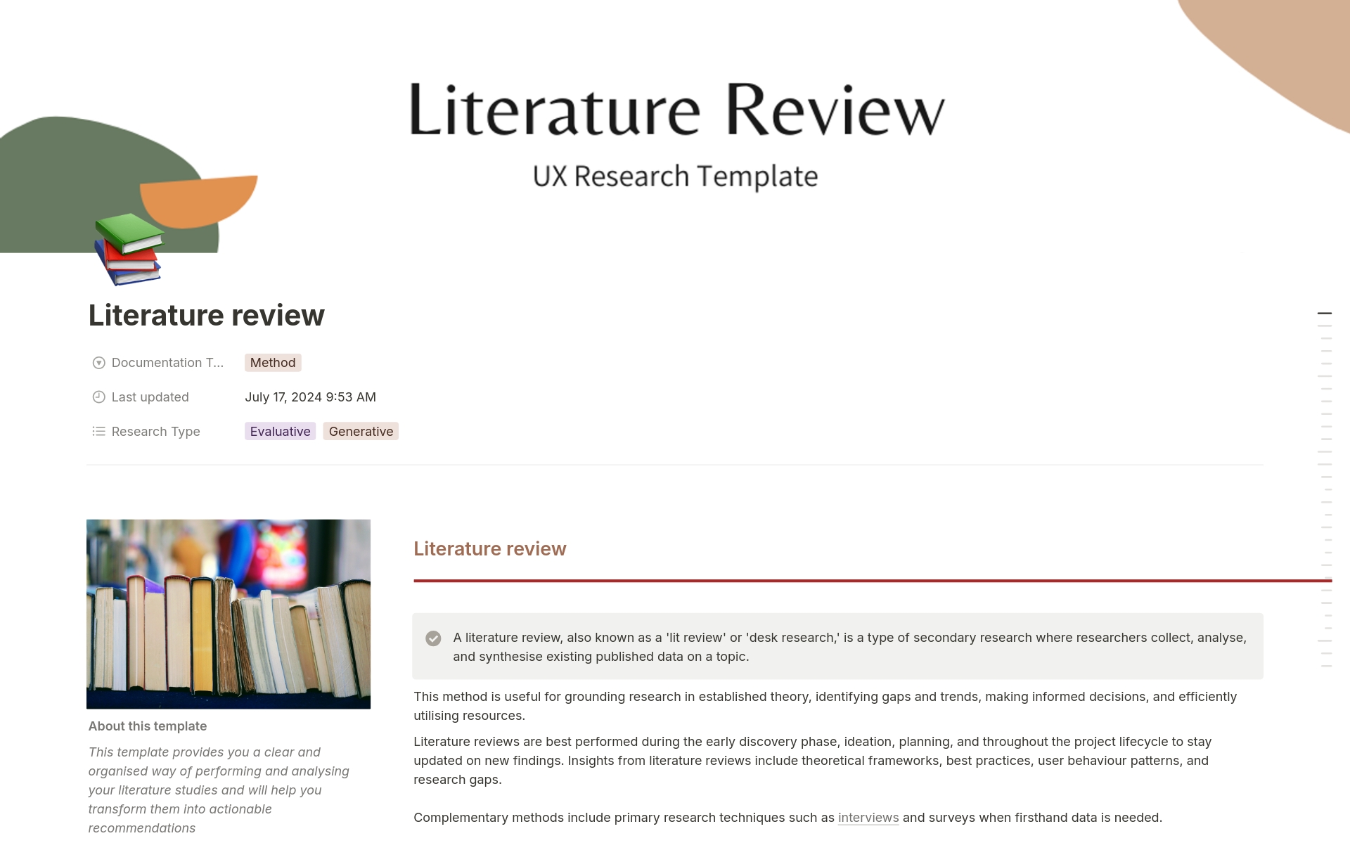 This template is meant to help UX Researchers, whether junior or senior, to create and organise literature reviews in an easy and accessible format.