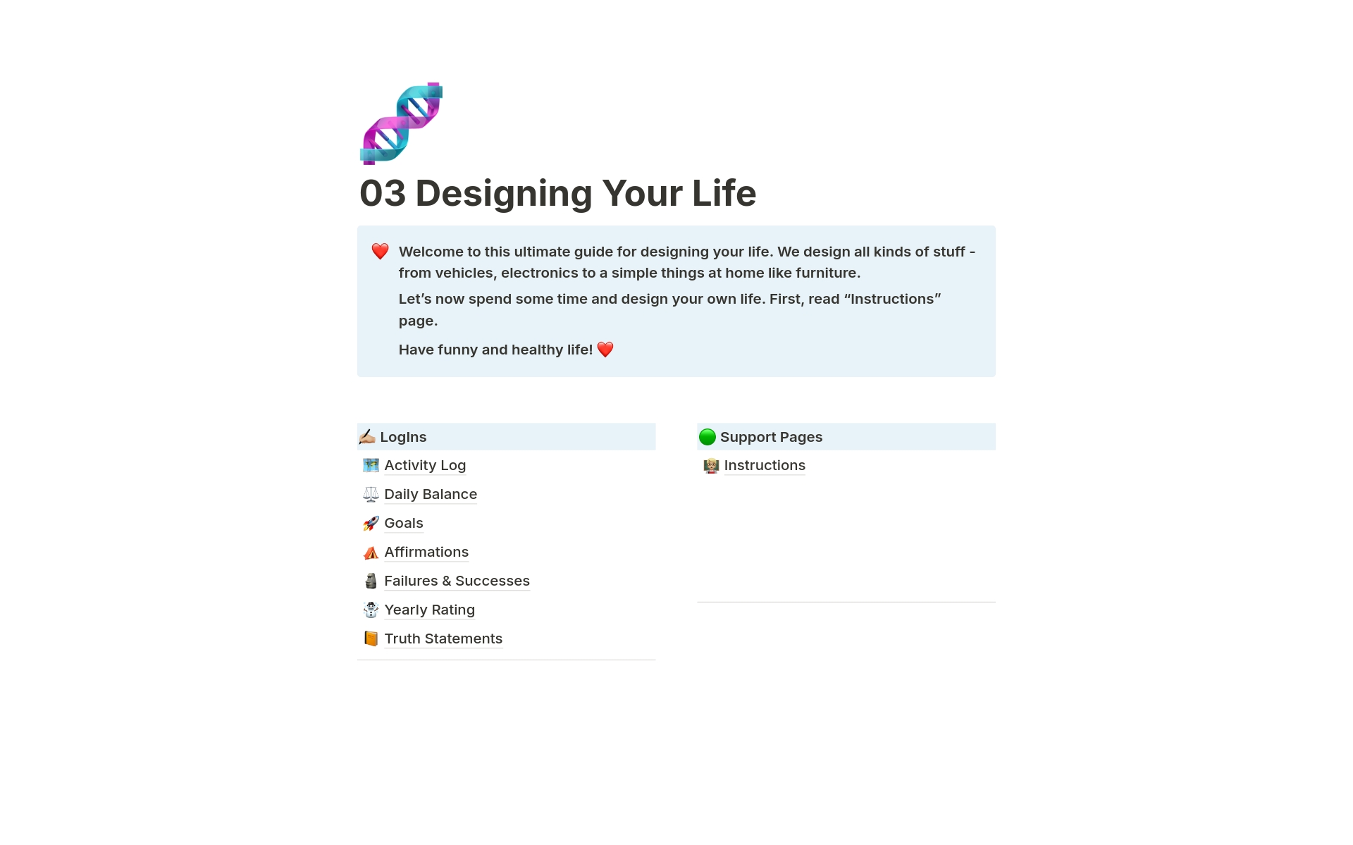 En forhåndsvisning av mal for Designing Your Life