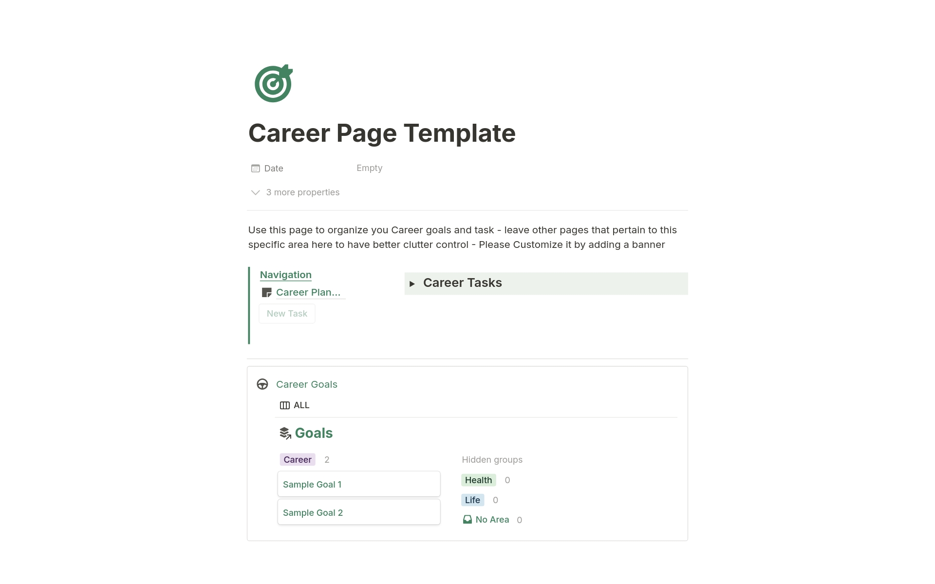 A template preview for Career Page