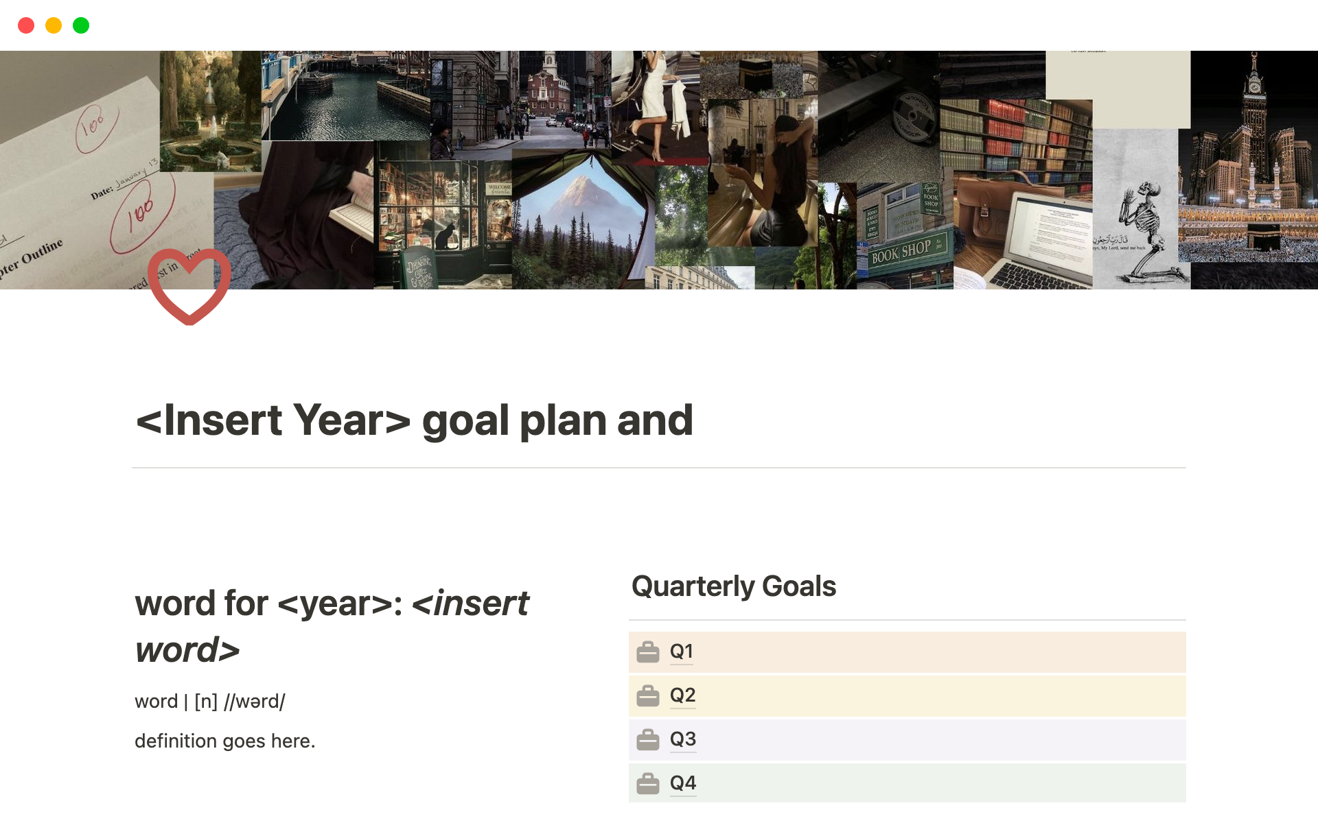 Uma prévia do modelo para yearly goal plan