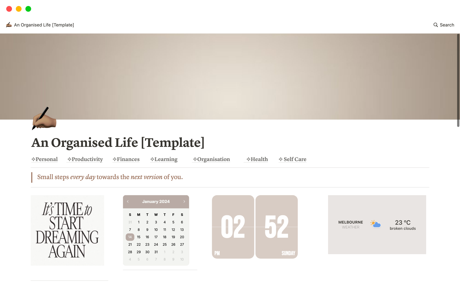 A template preview for An Organised Life