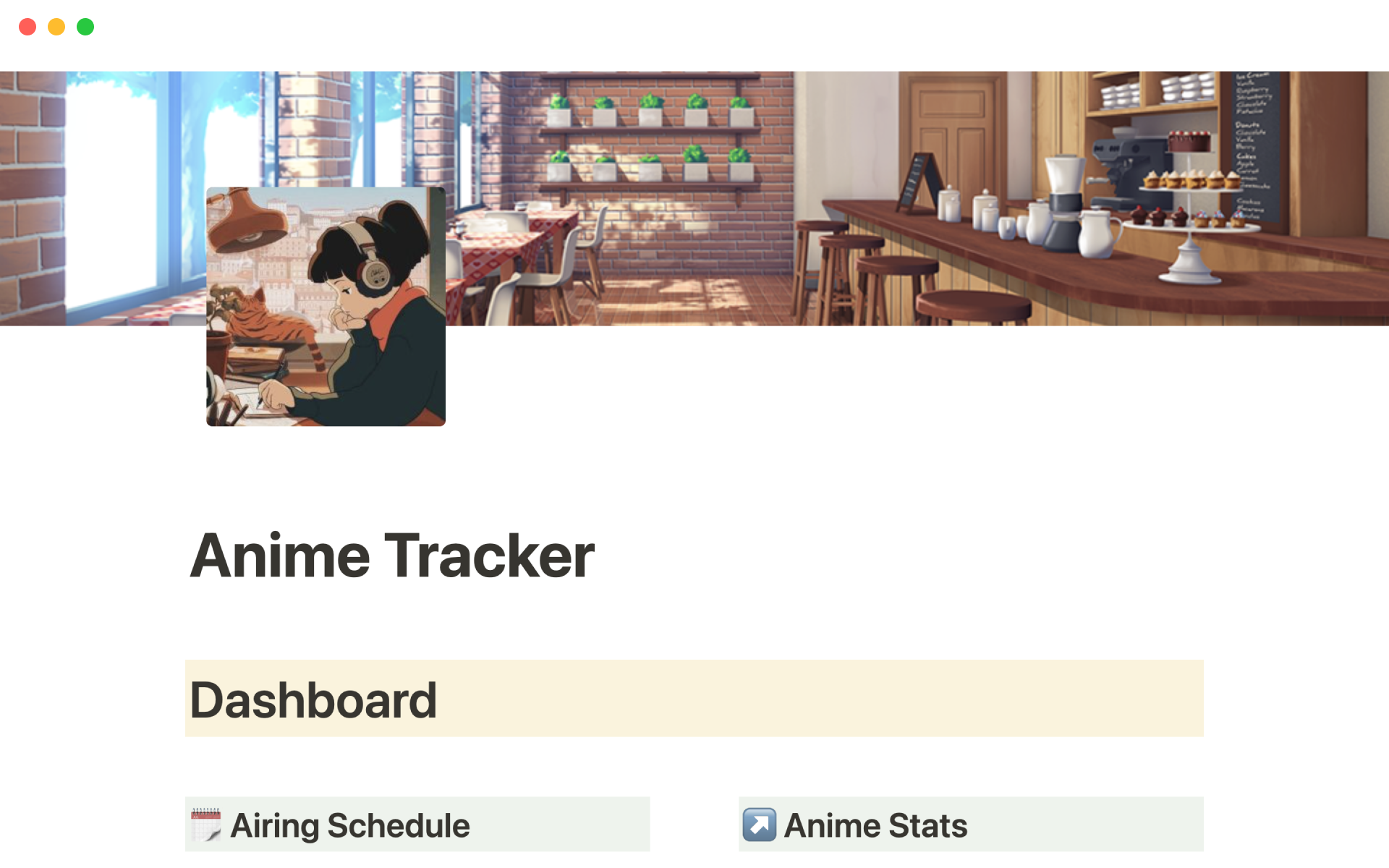 Vista previa de una plantilla para Anime tracker