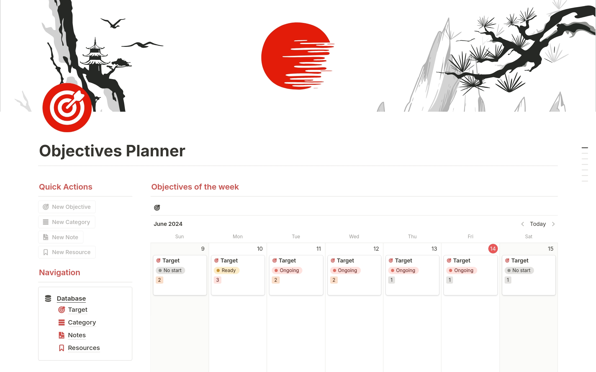 Vista previa de una plantilla para Objectives Planner