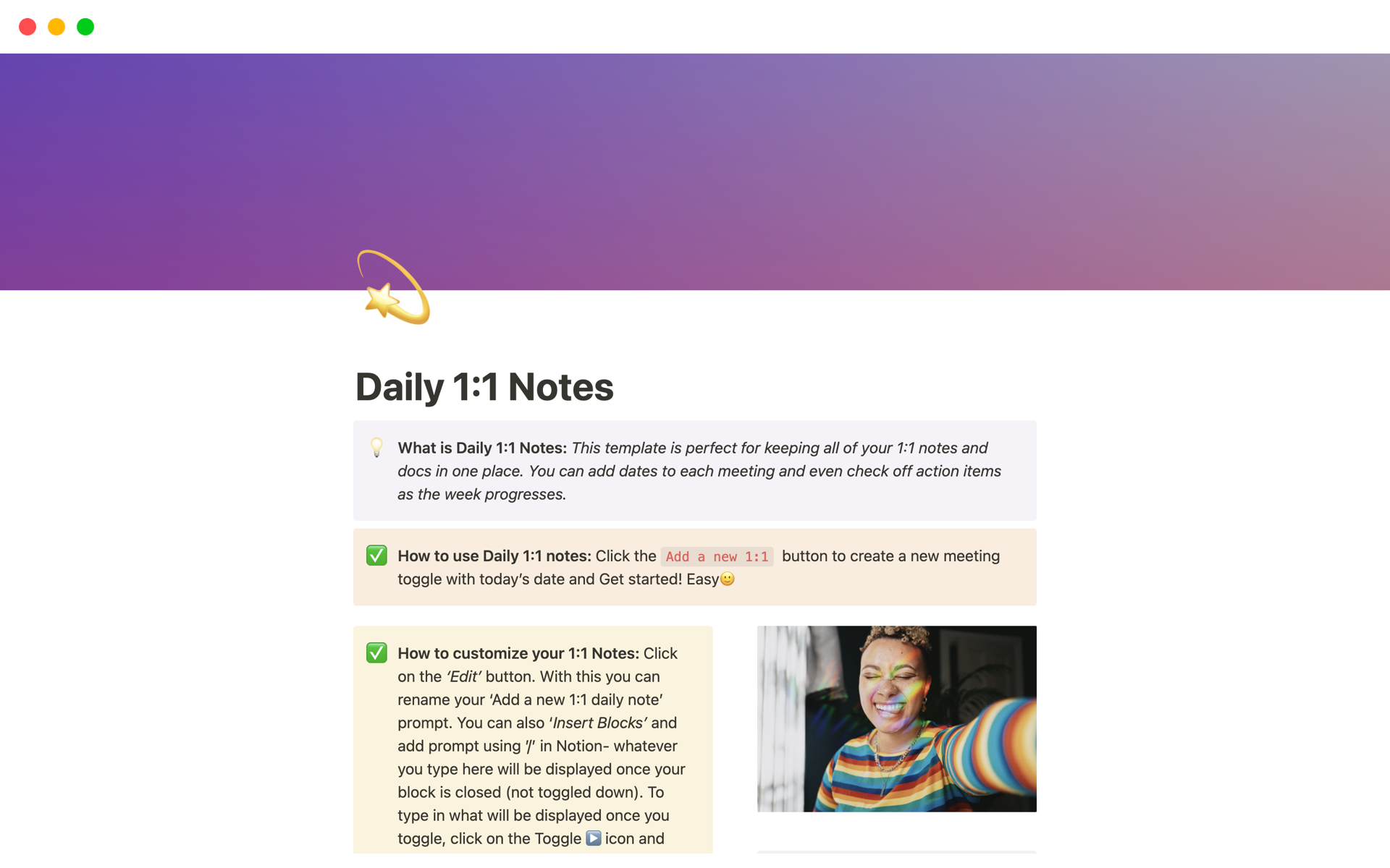 Aperçu du modèle de Daily 1:1 Notes