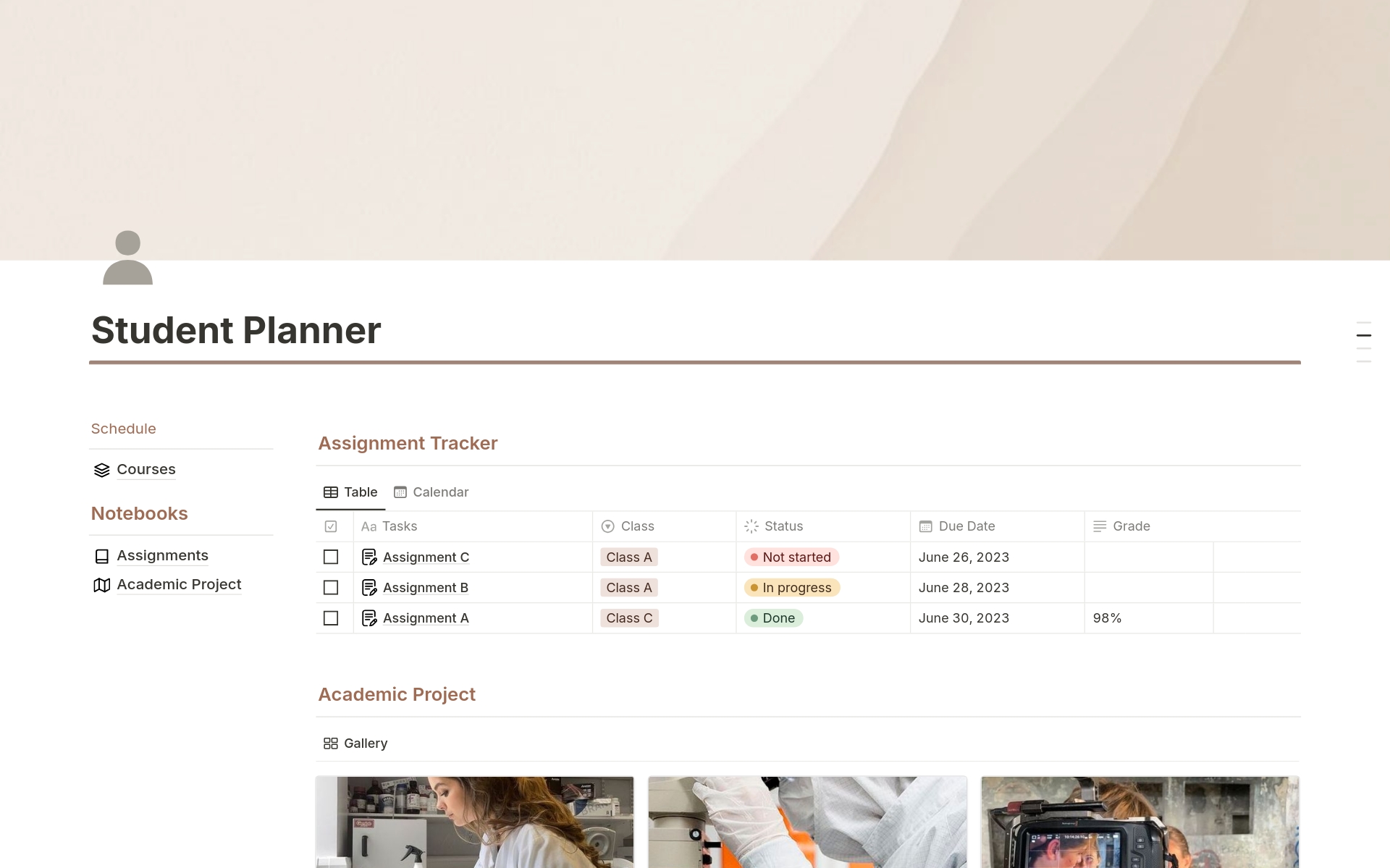 A template preview for Student Planner and Assignment Tracker