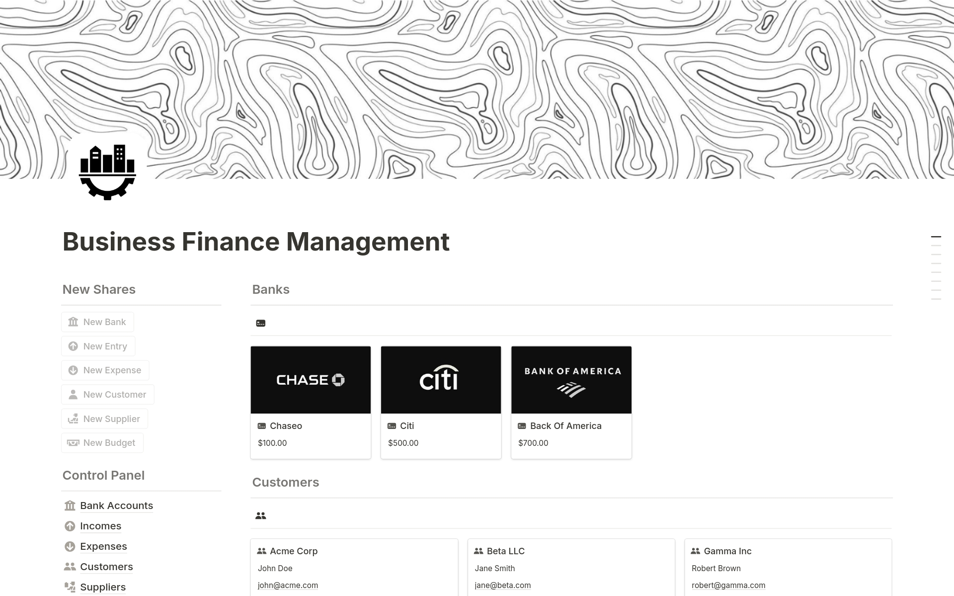 Eine Vorlagenvorschau für Business Finance Management