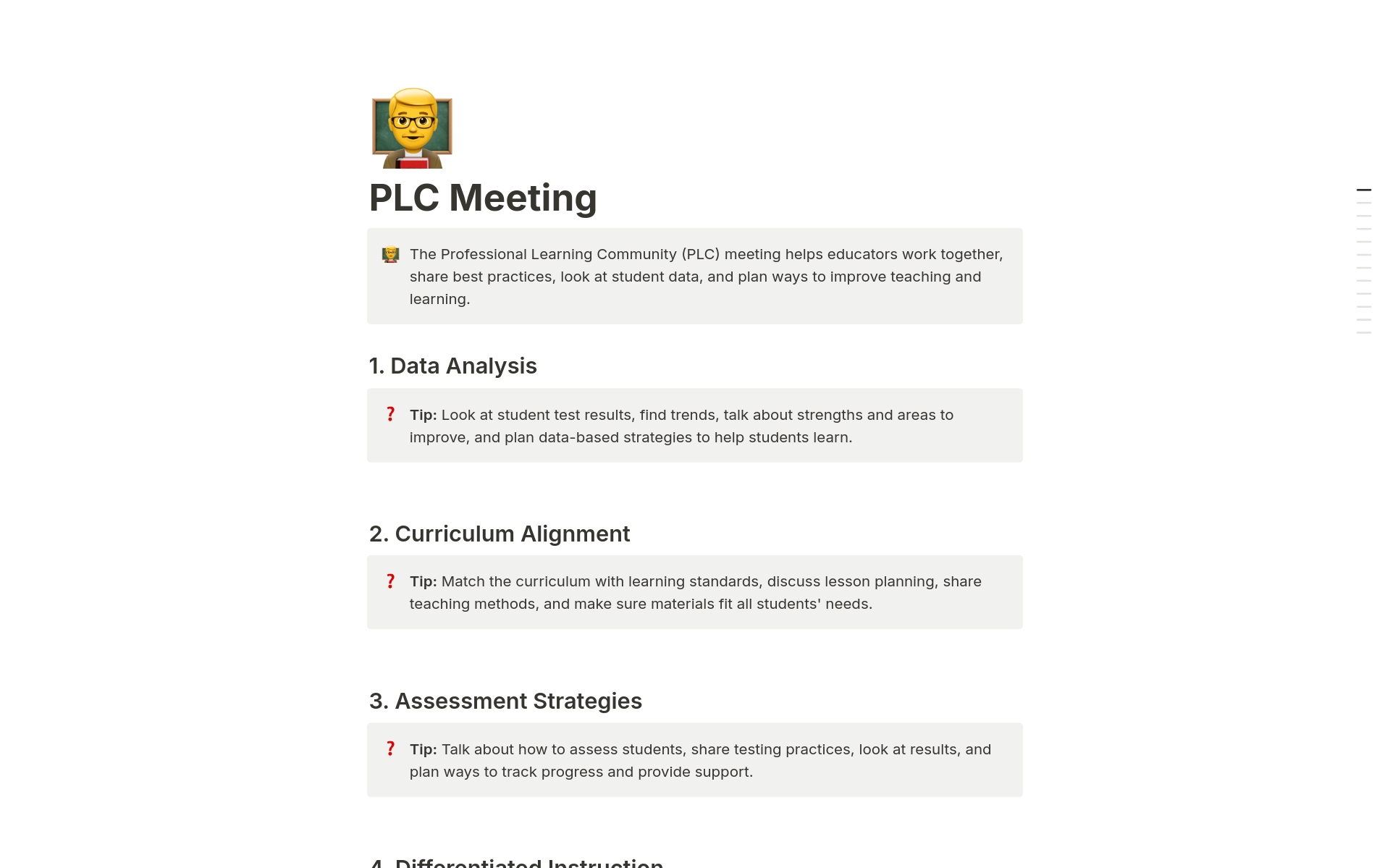 A template preview for PLC Meeting 