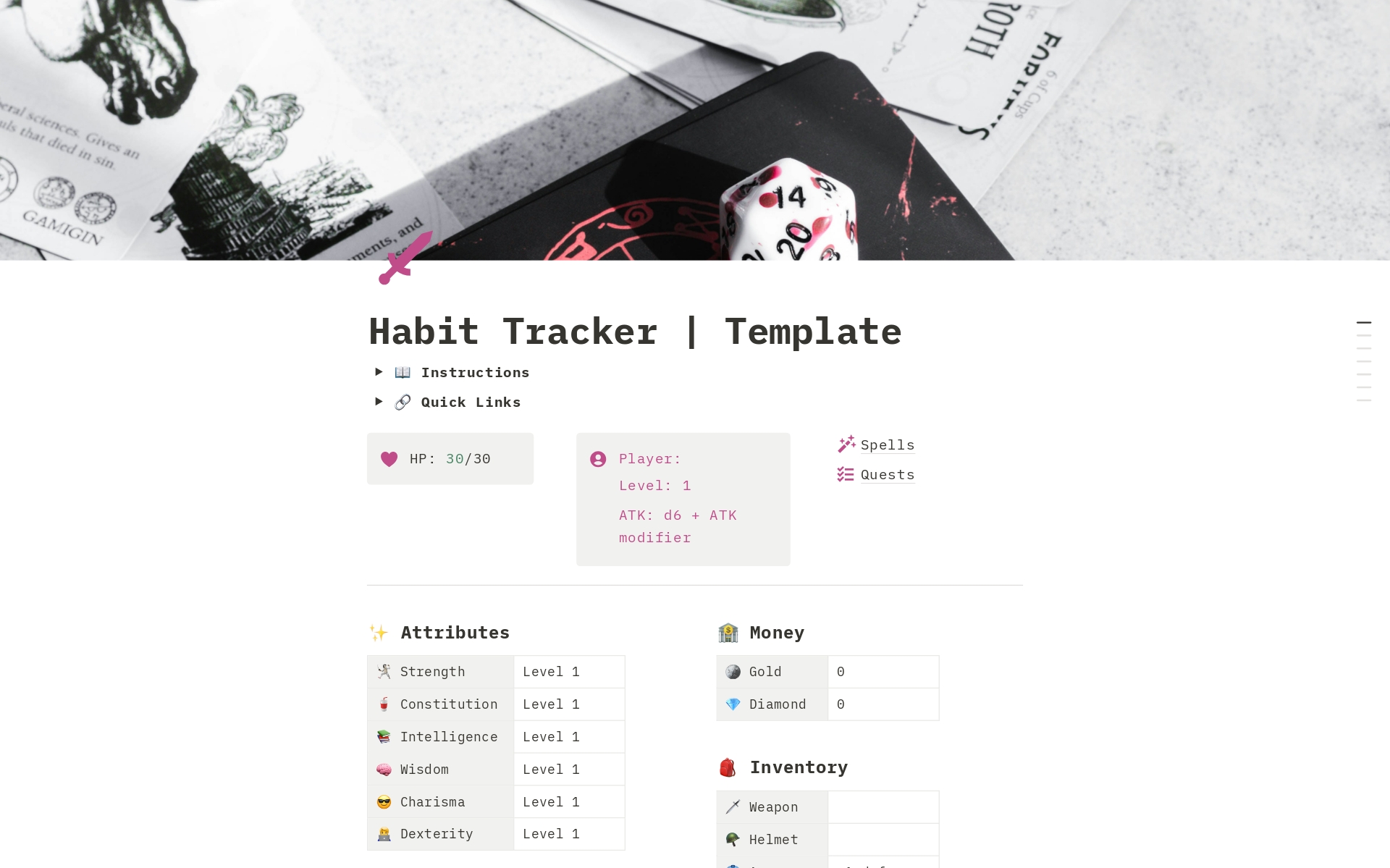 A template preview for Gamified Habit Tracker 