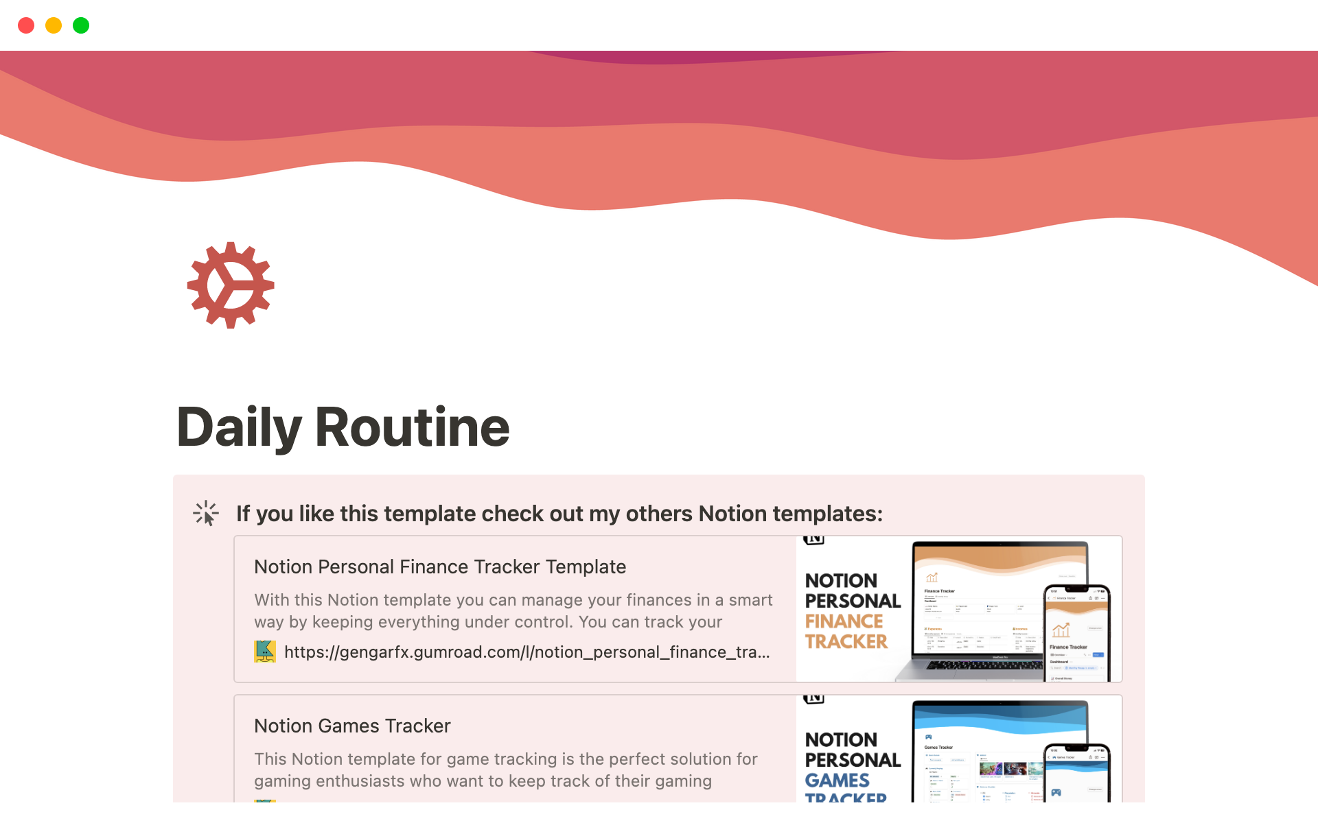 Mallin esikatselu nimelle Notion Daily Routine and Events Tracker