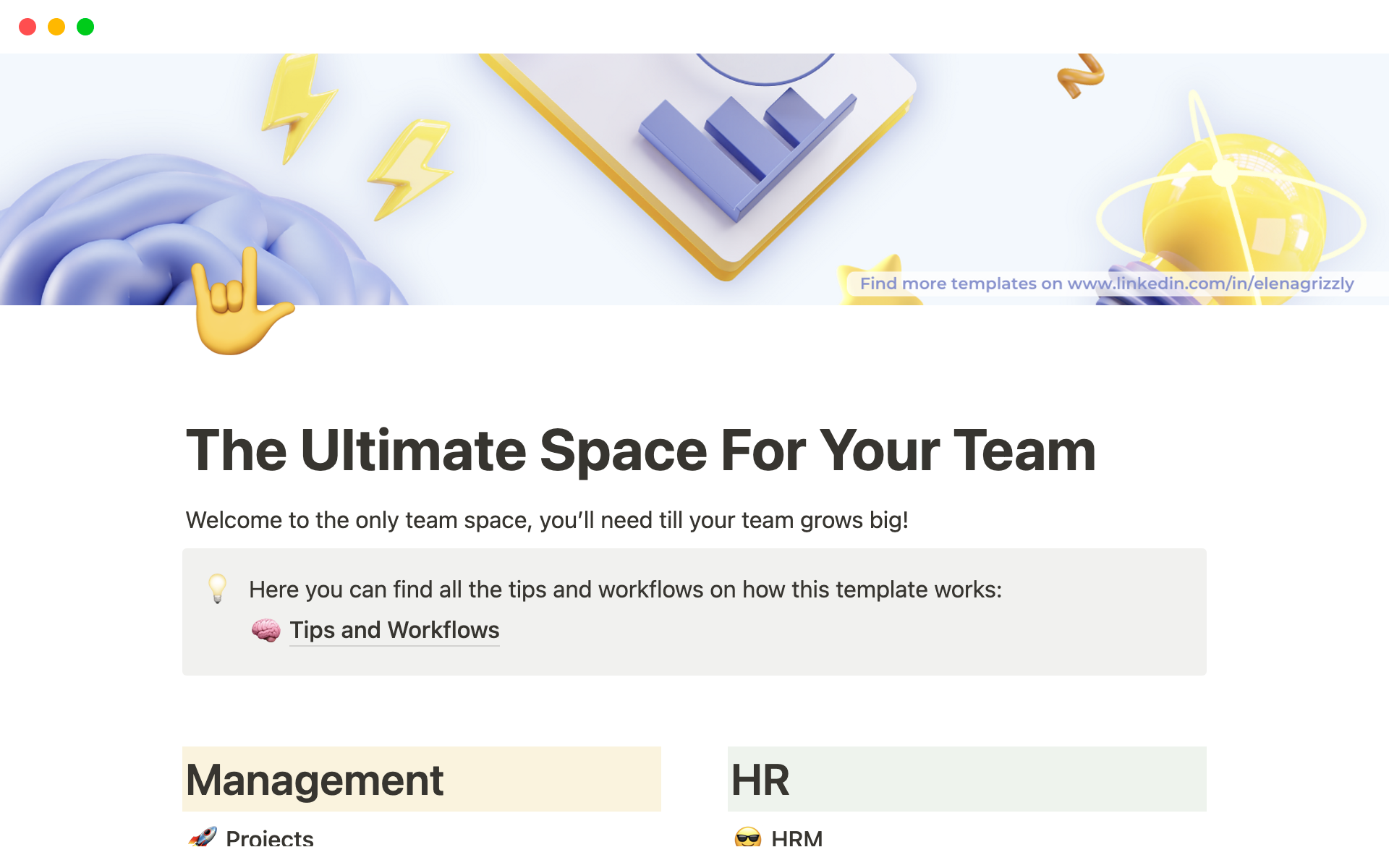 Vista previa de una plantilla para All-in-one team workspace