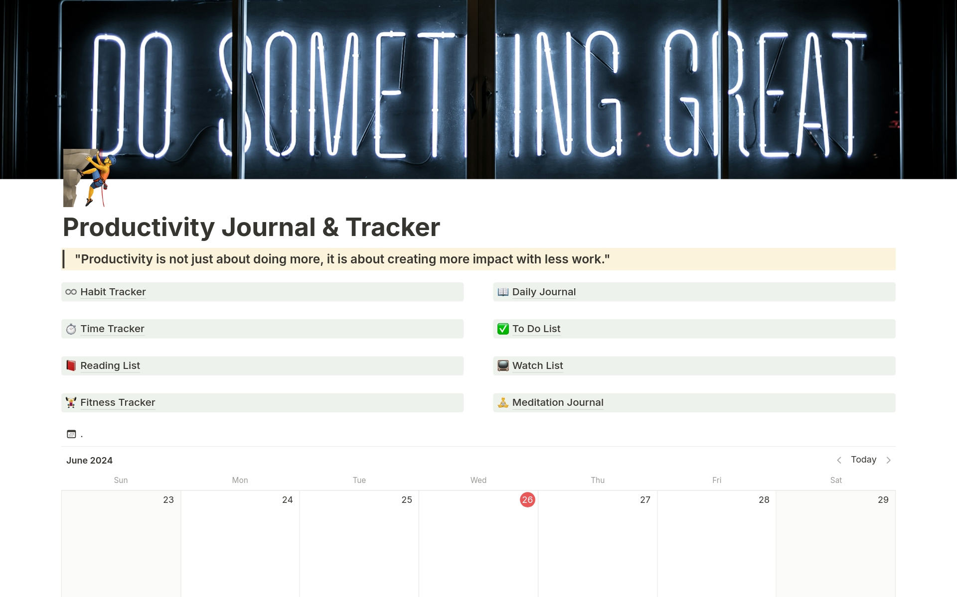 En forhåndsvisning av mal for Productivity Journal & Tracker