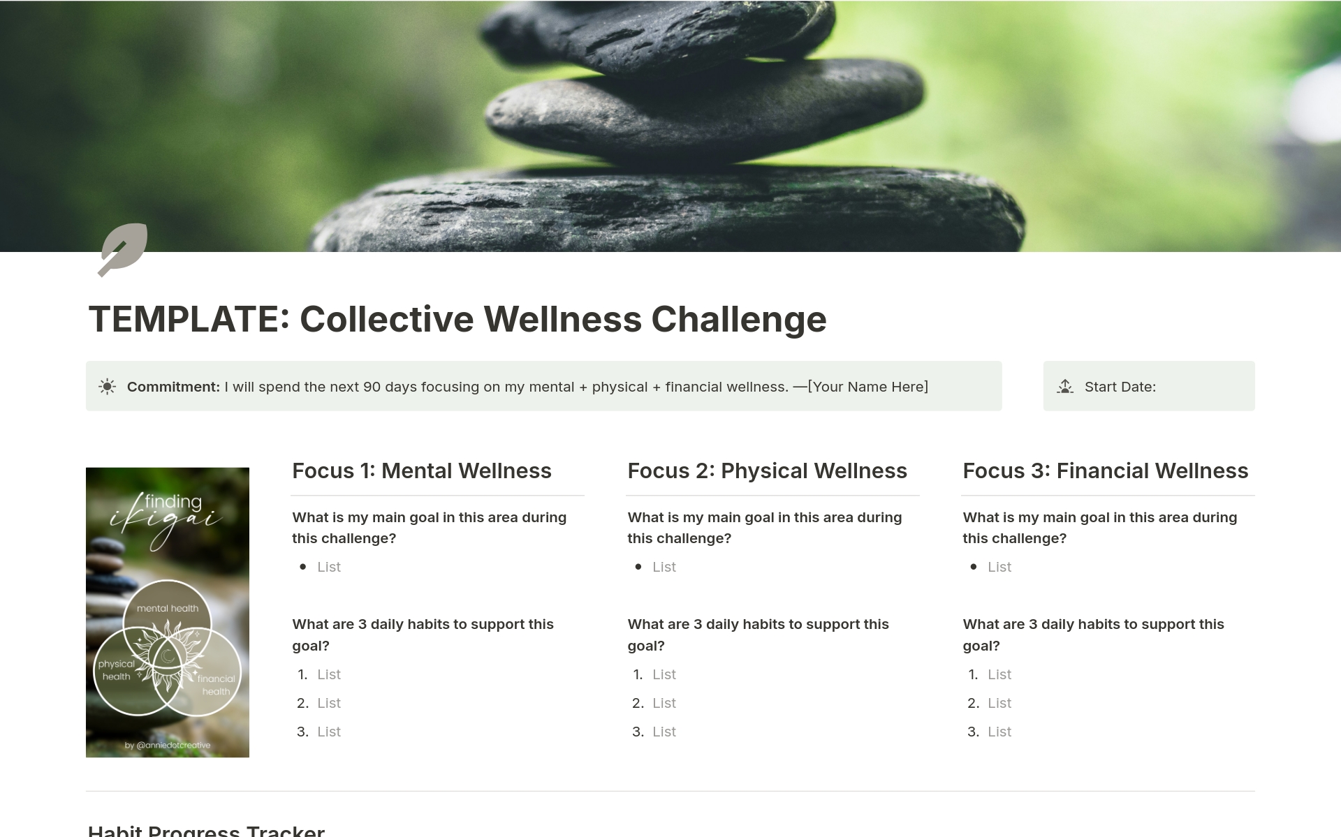 Vista previa de una plantilla para Collective Wellness Challenge