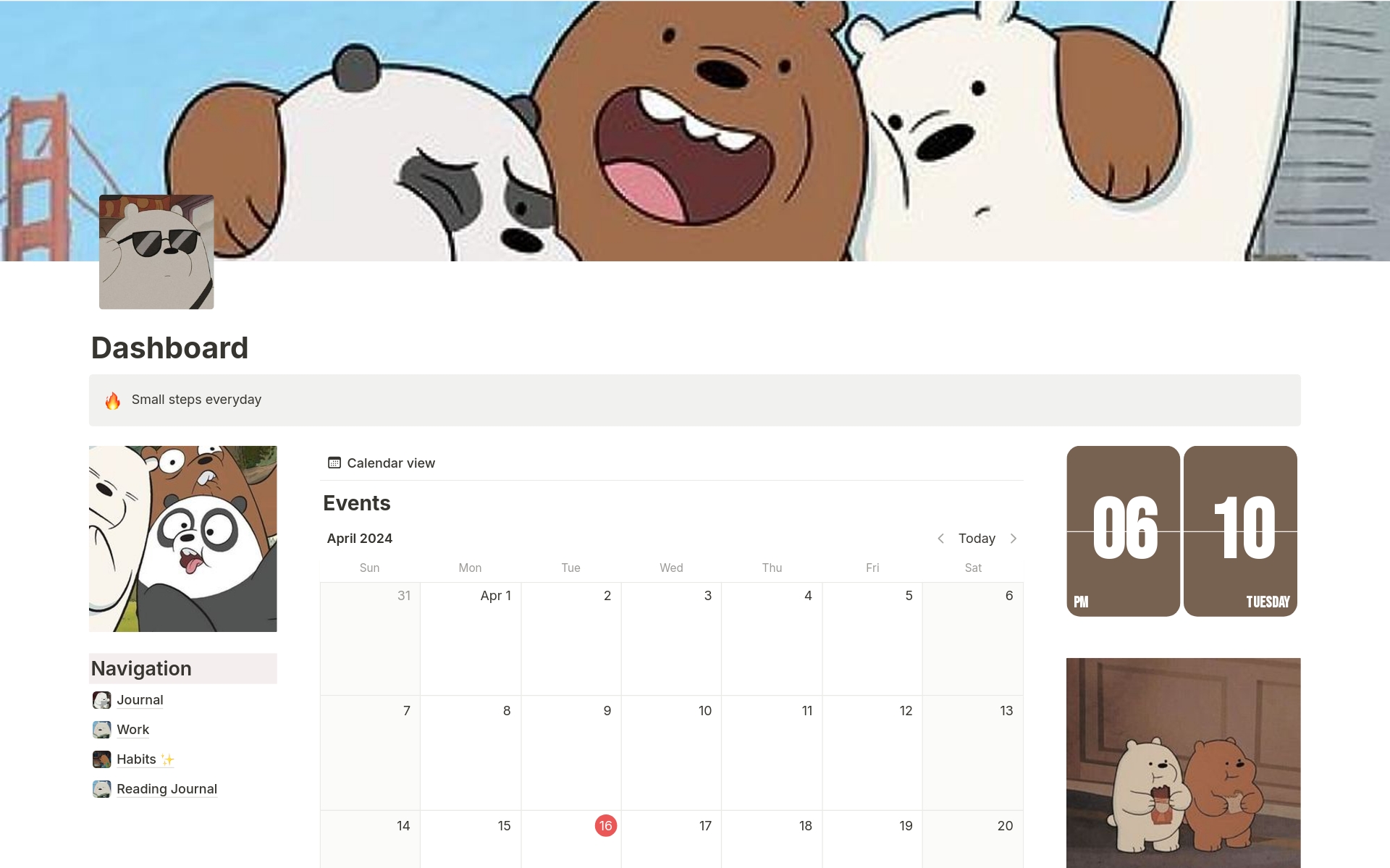 A template preview for dashboard we bare bears