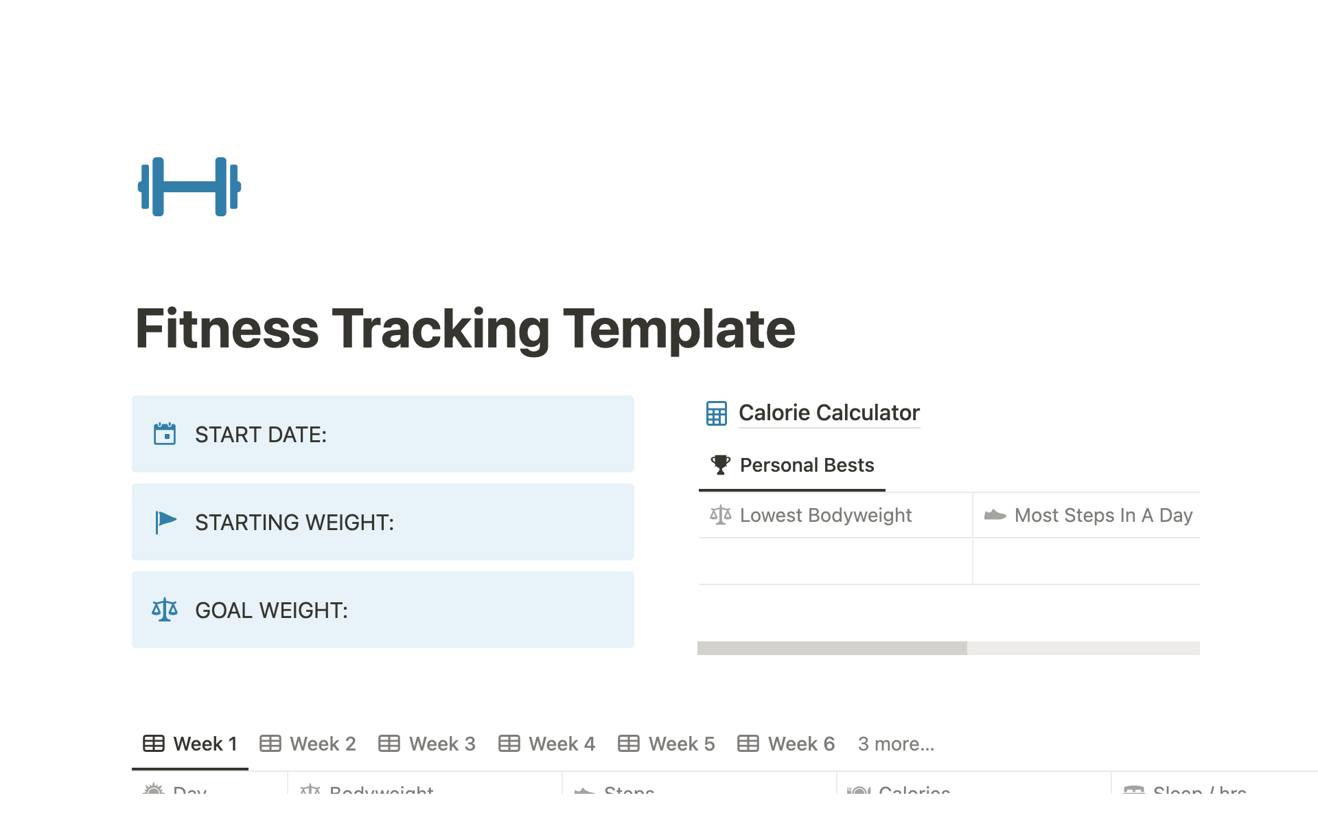 En förhandsgranskning av mallen för Fitness Tracking Template