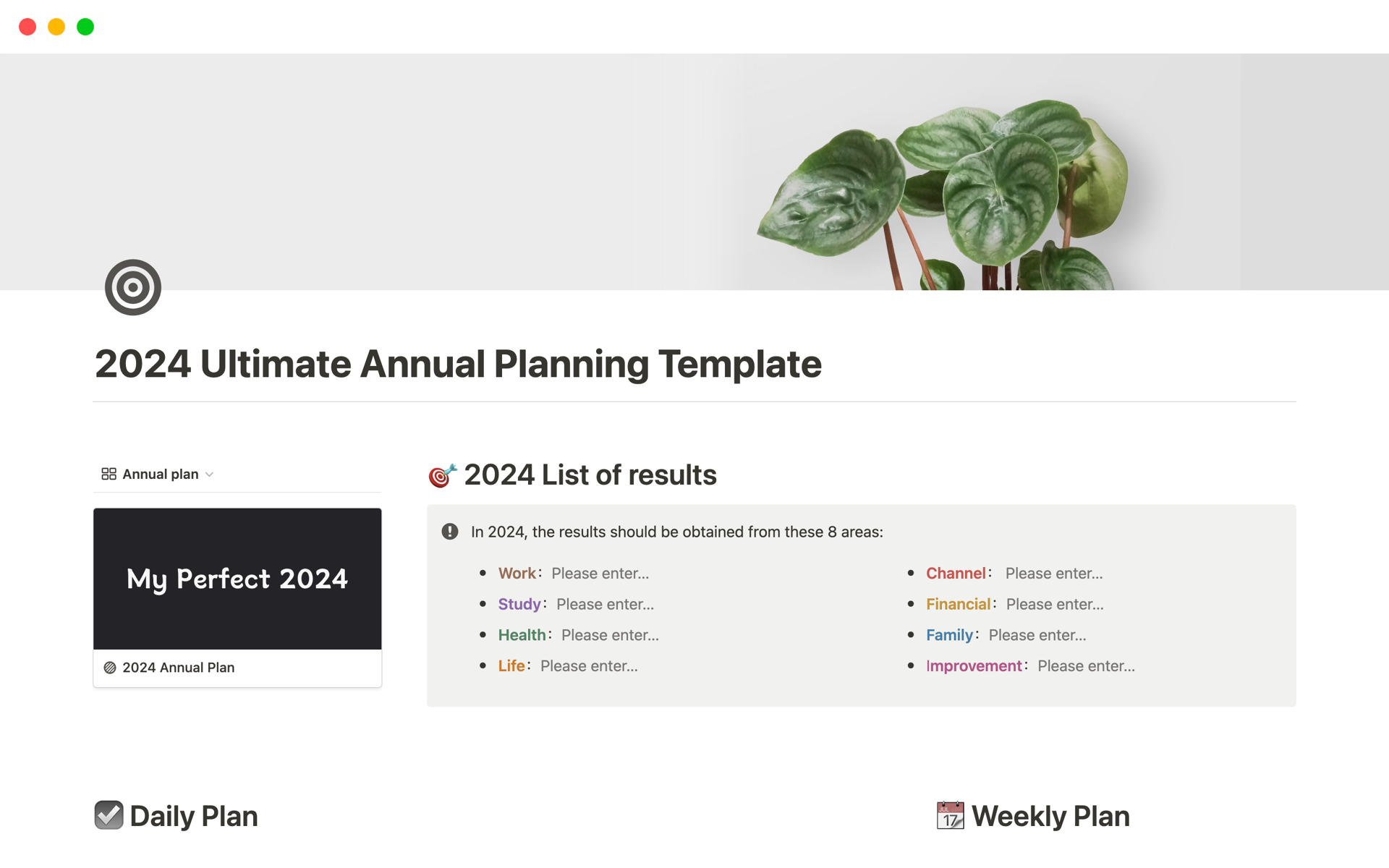 This template will assist you in formulating your annual plan, breaking down goals into monthly, weekly, and daily tasks. It streamlines the process of goal setting and execution, making it more systematic and less challenging.