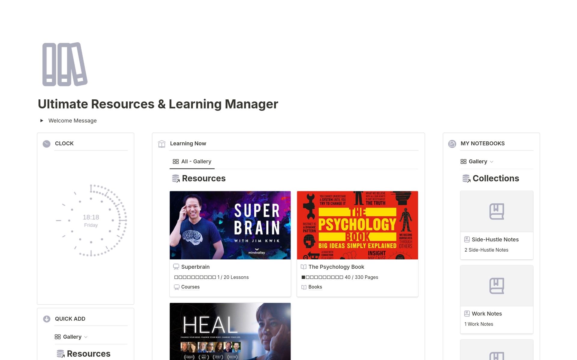 A template preview for Ultimate Resources & Learning Manager