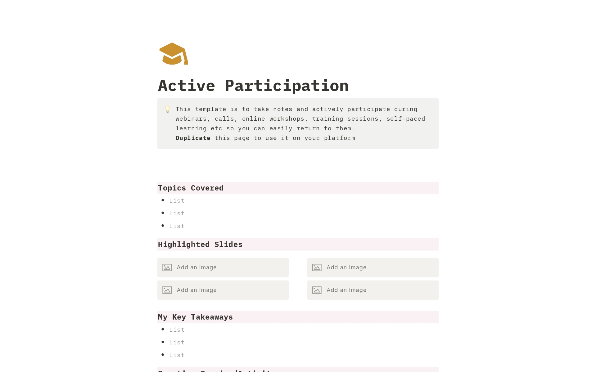 Vista previa de una plantilla para Active Participation