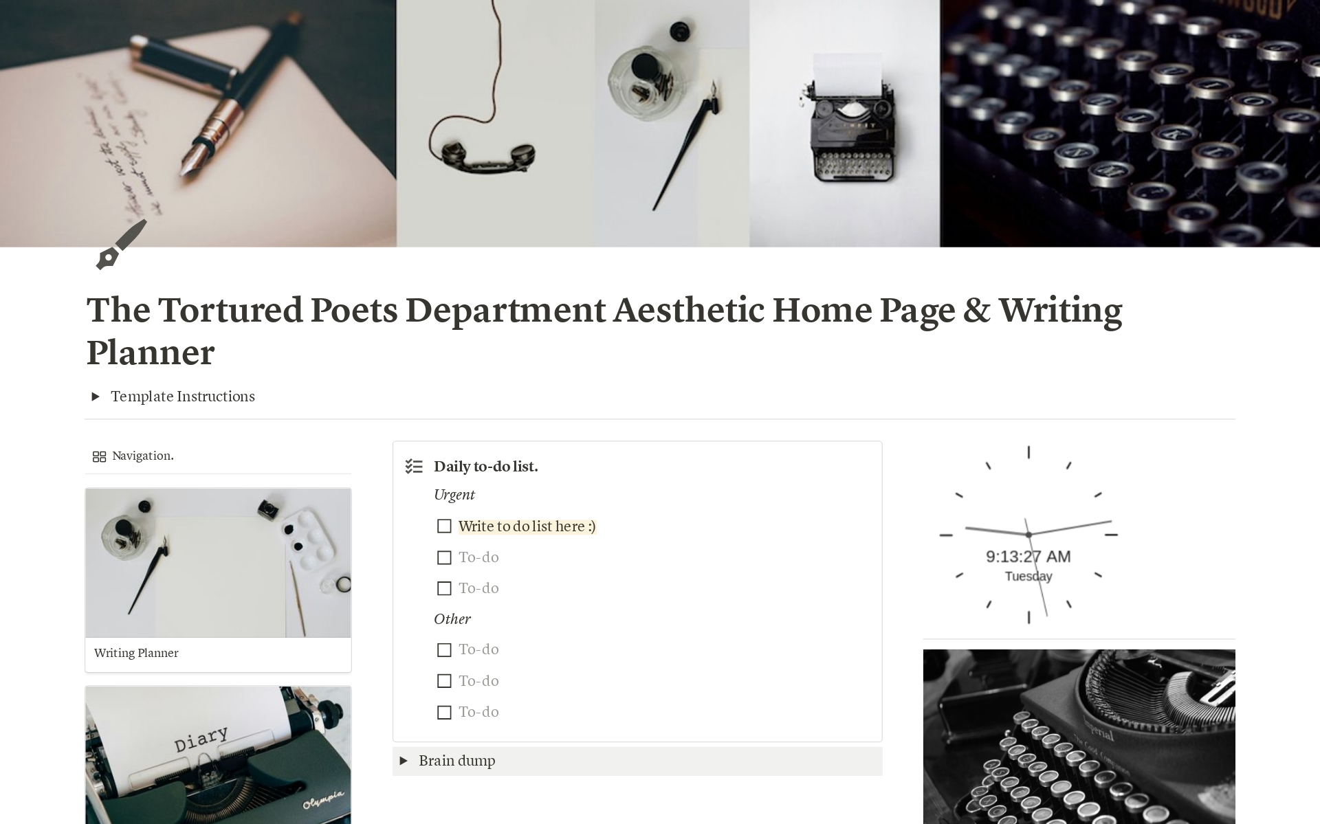 The Tortured Poets Department Aesthetic Home Pageのテンプレートのプレビュー