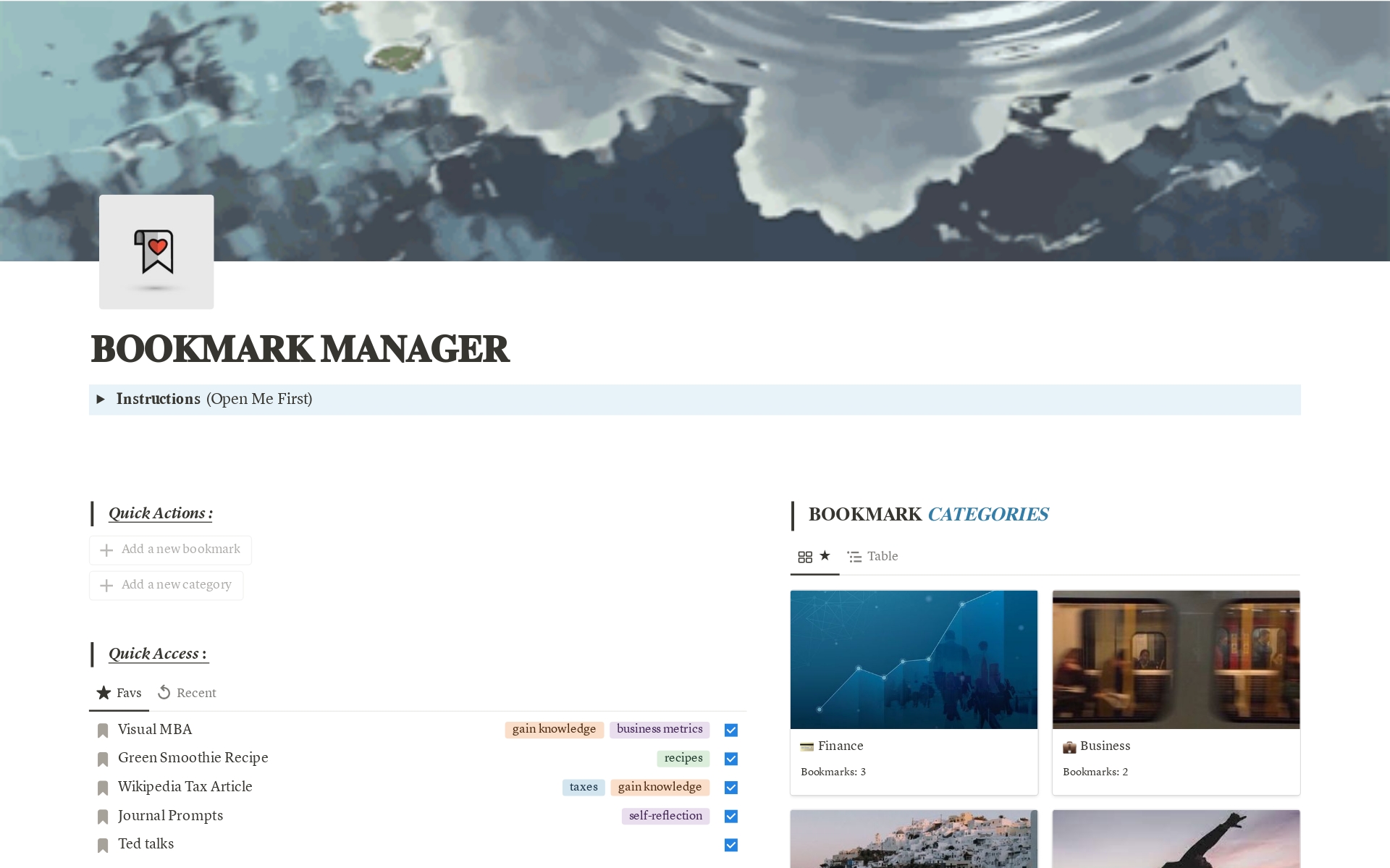 Vista previa de una plantilla para Simple Bookmark Manager