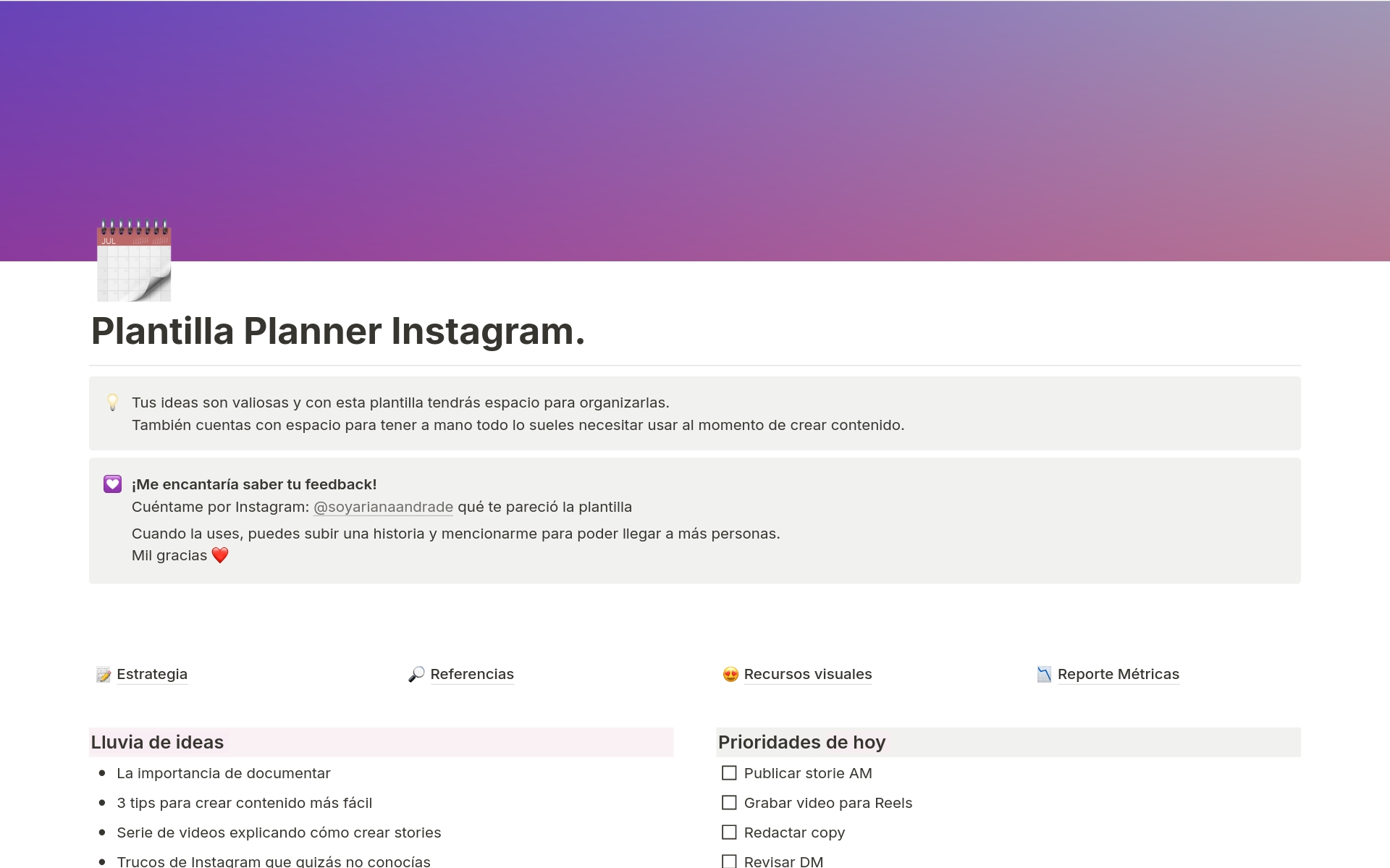 A template preview for Planner Contenidos Instagram 