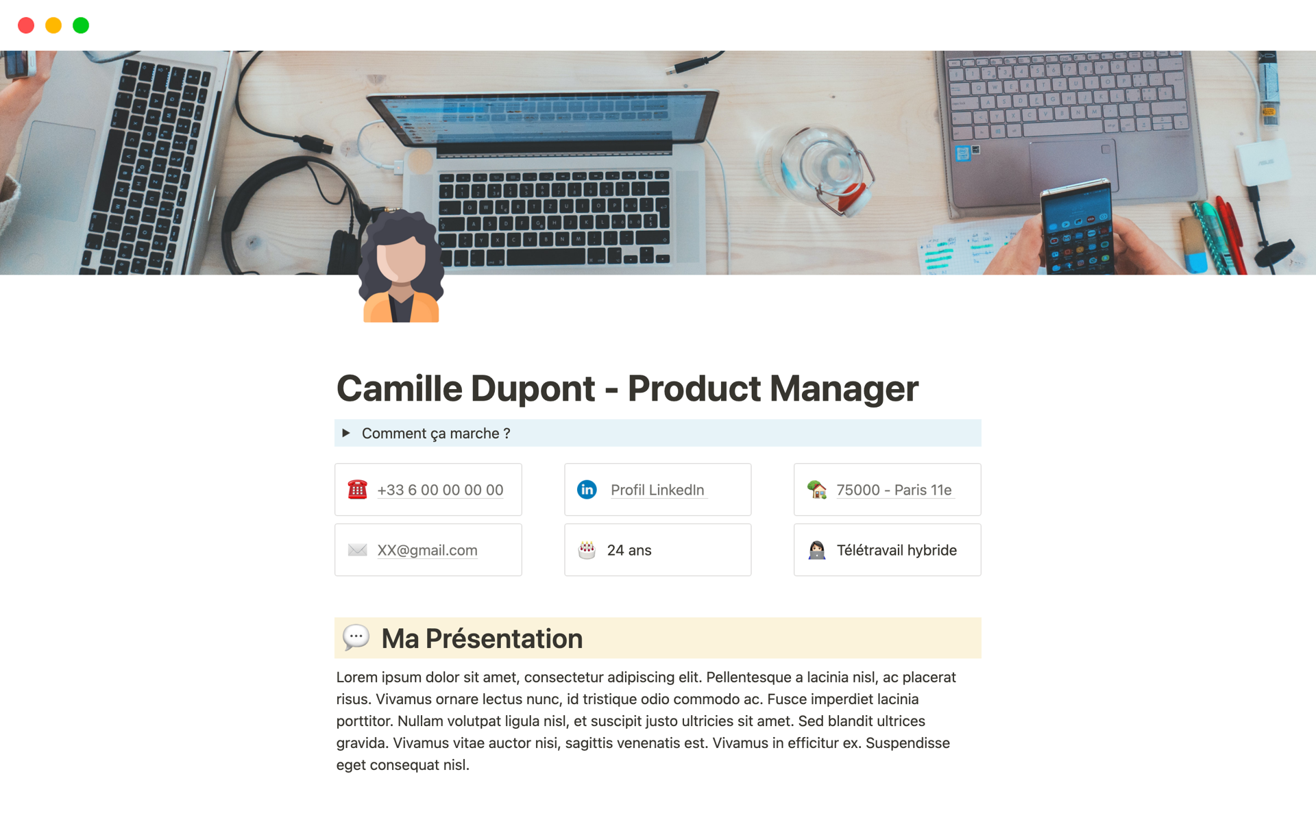 En förhandsgranskning av mallen för CV - Product Manager - Français