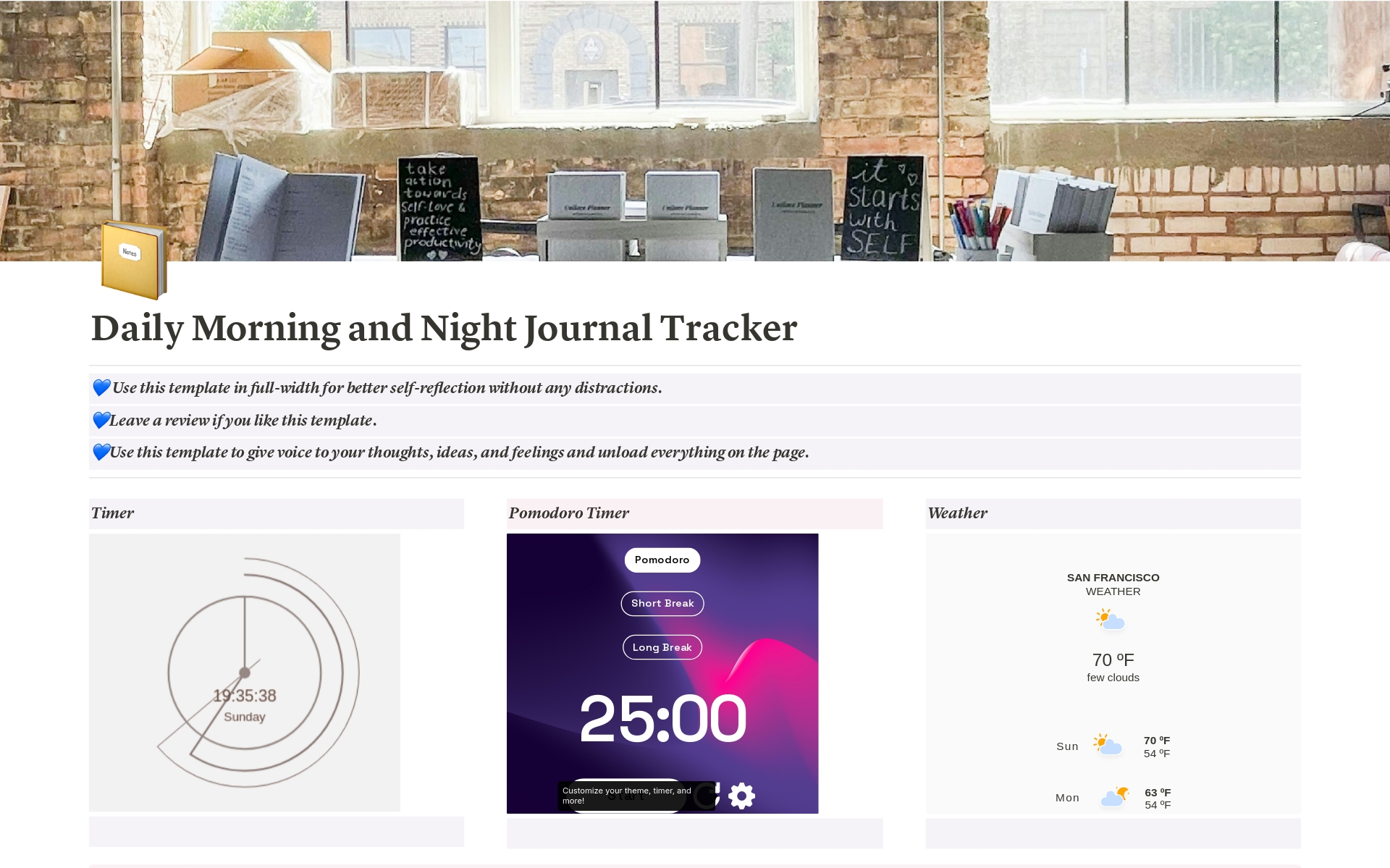 En forhåndsvisning av mal for Daily Morning and Night Journal Tracker