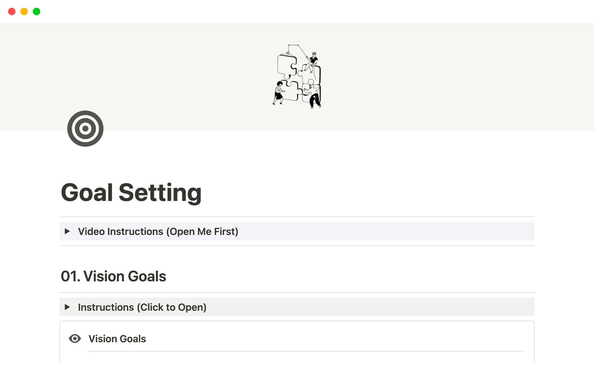 En förhandsgranskning av mallen för Goal Setting