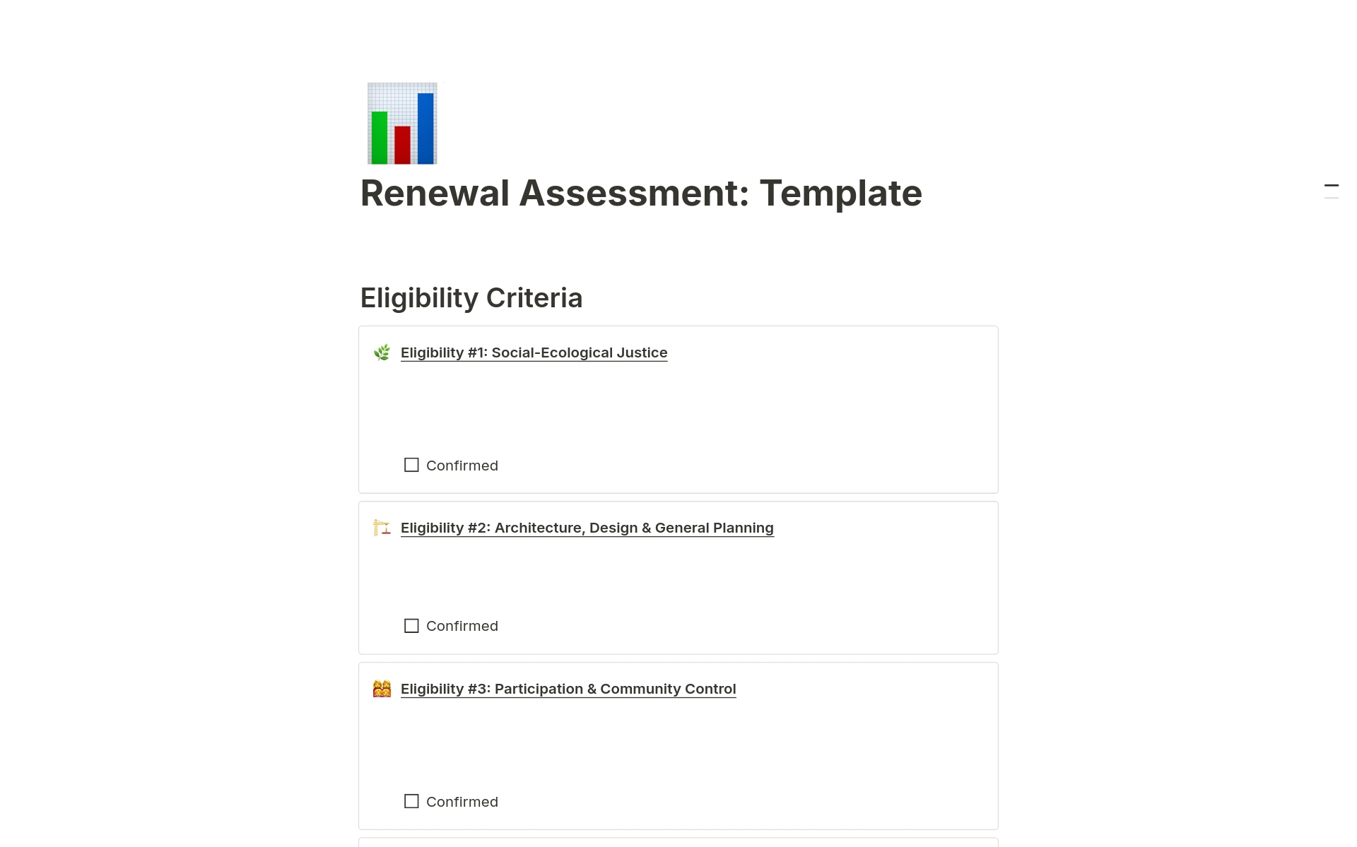 A template preview for Grant Renewal Assessment
