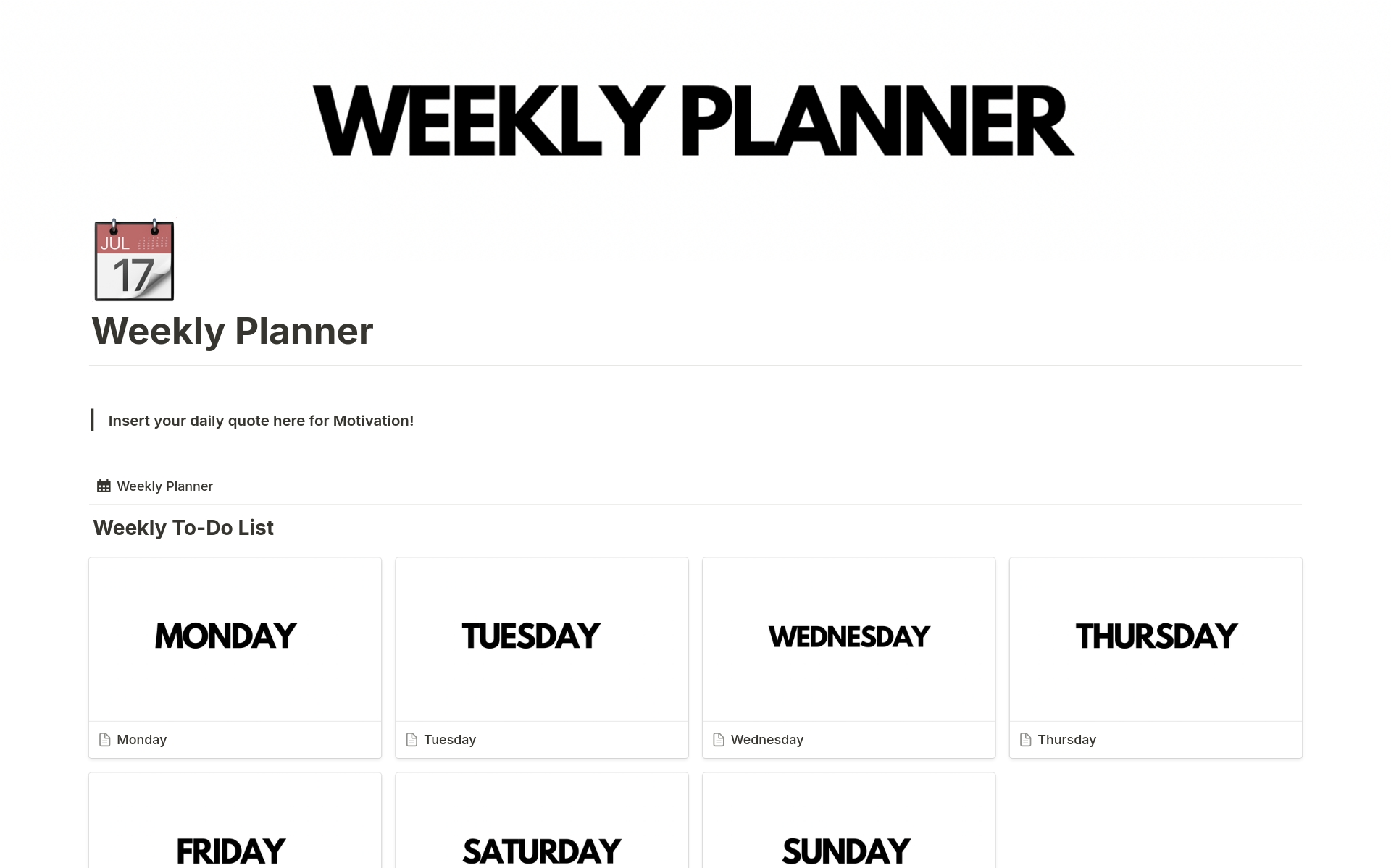 Uma prévia do modelo para Minimalistic Weekly Planner