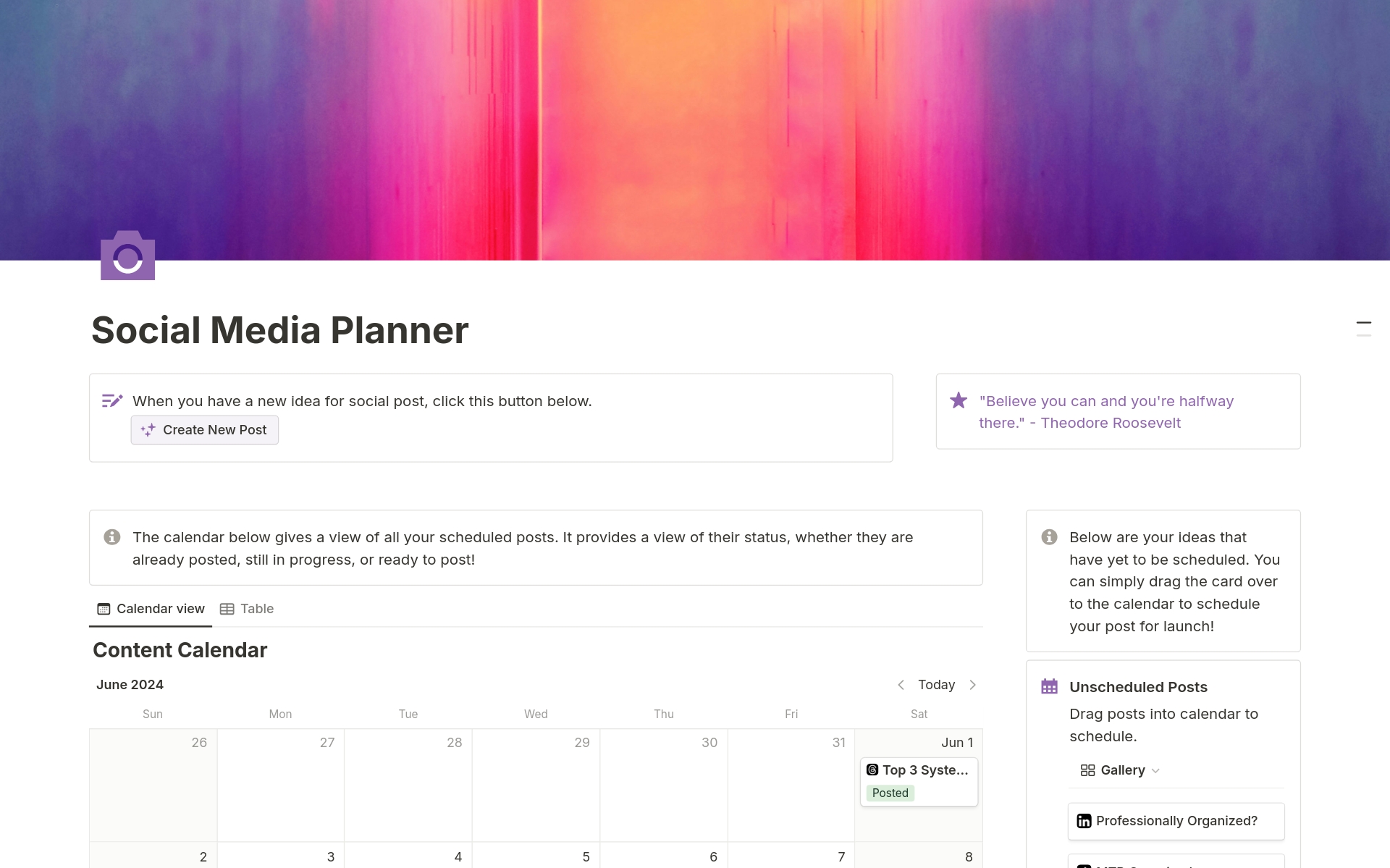 The Social Media Planner. A visual system to plan, schedule, and manage your social media posts. The ultimate tool for every social media manager.