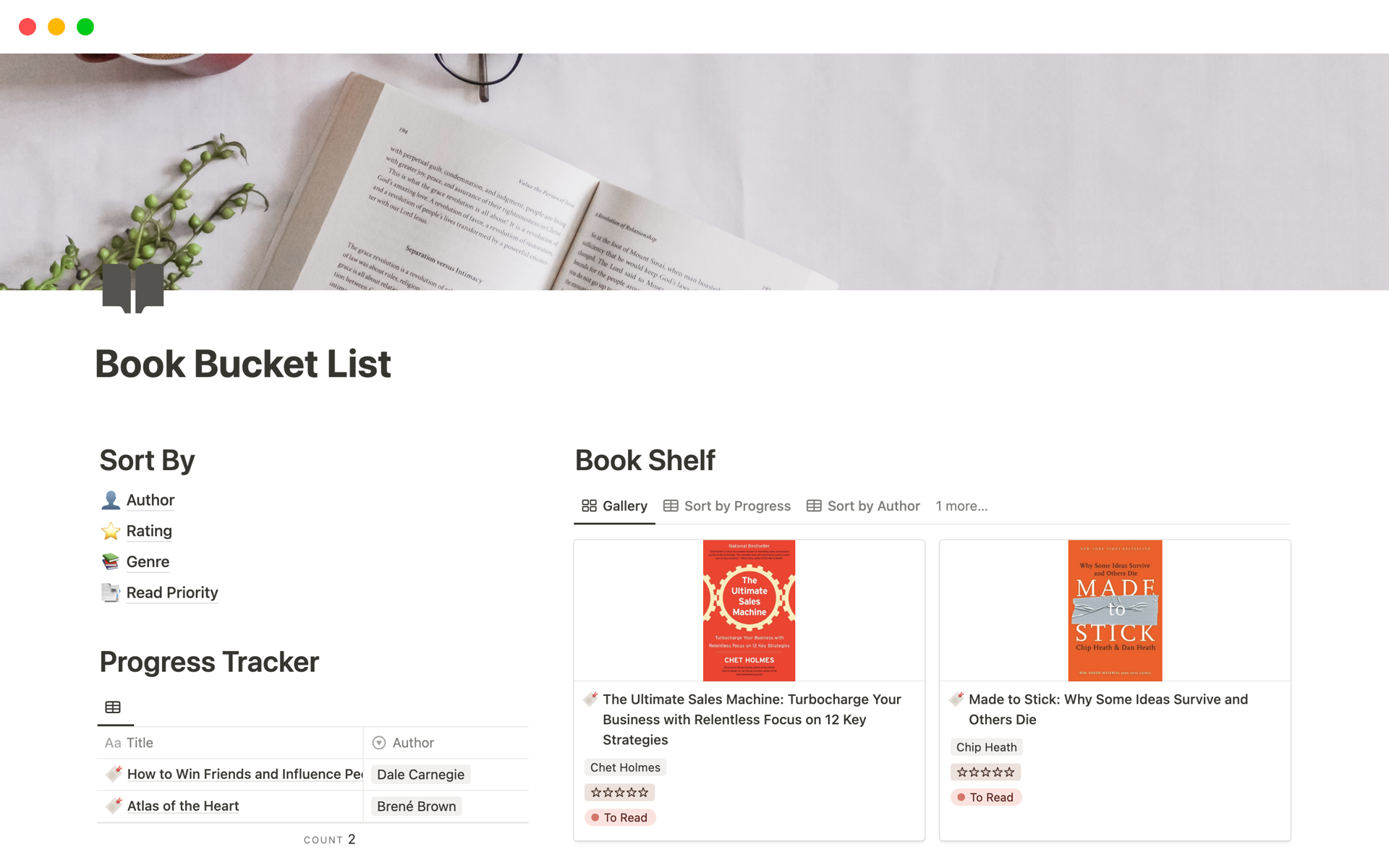 Easily keep track of your book bucket list with this Notion template.