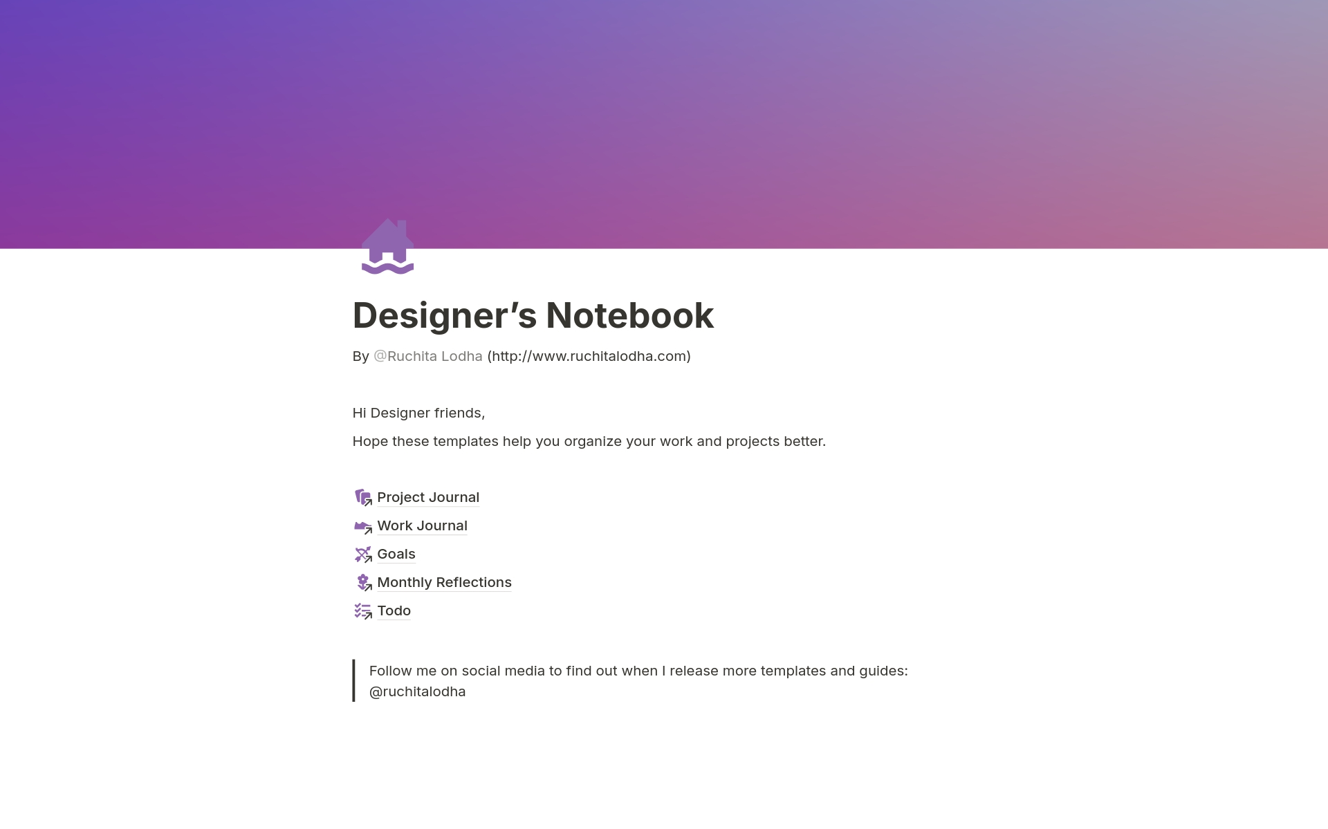 Uma prévia do modelo para Designer’s Notebook