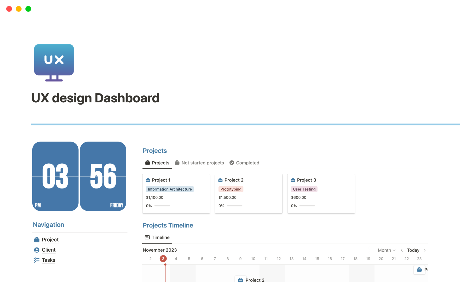 A template preview for UX design Dashboard