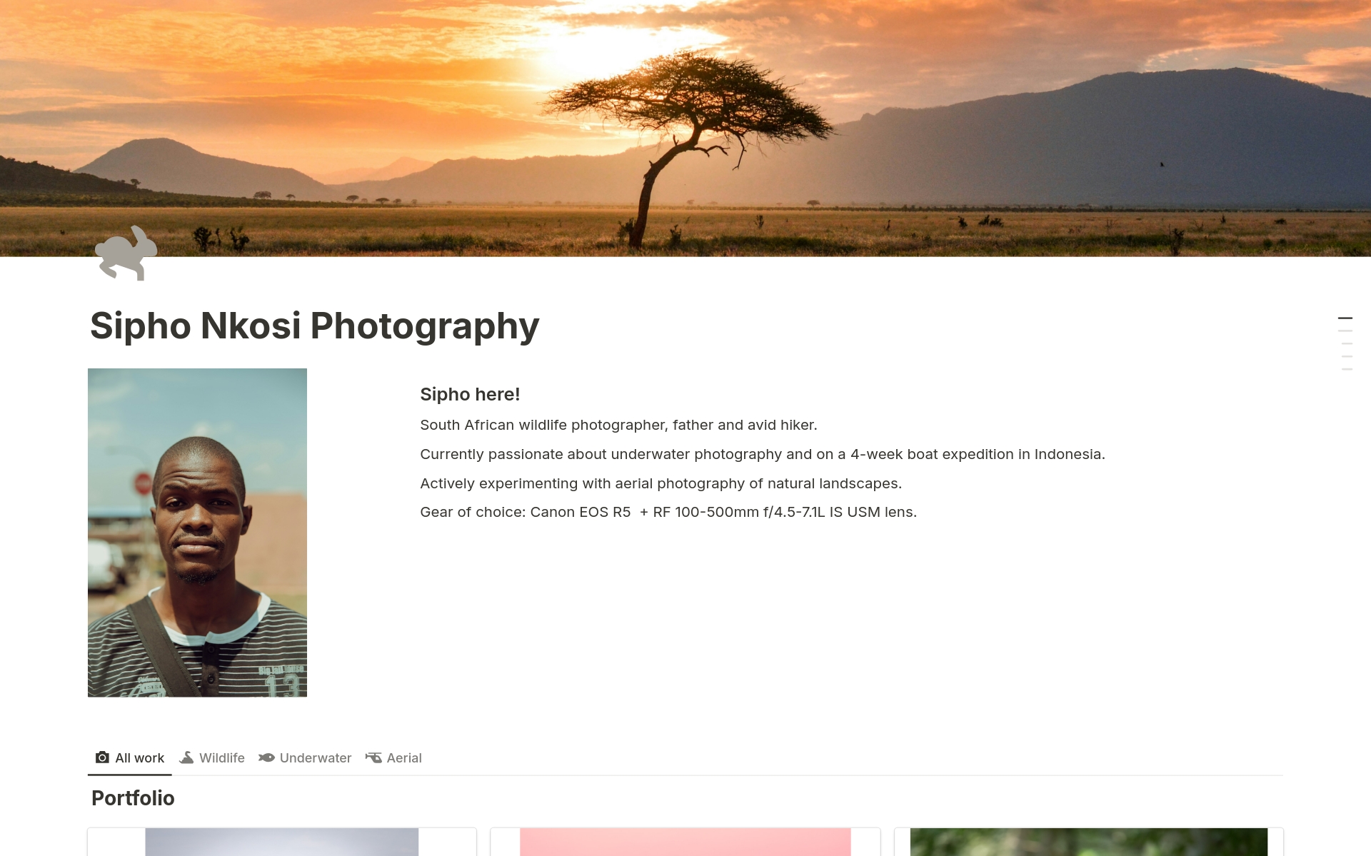 Vista previa de una plantilla para Photography Website