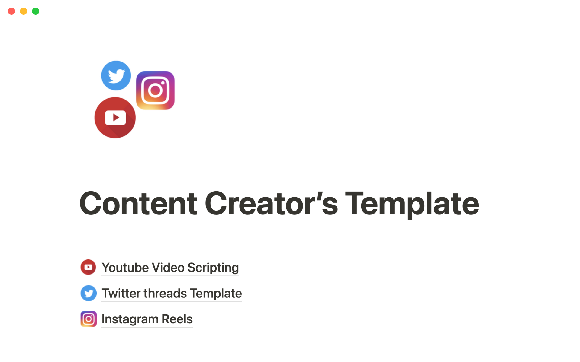 Aperçu du modèle de Content creator's toolkit