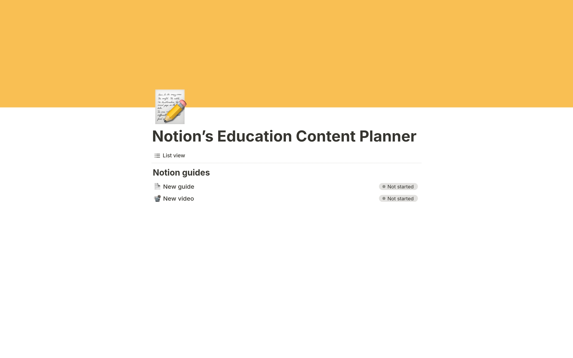 En förhandsgranskning av mallen för Notion's Education Content Planner