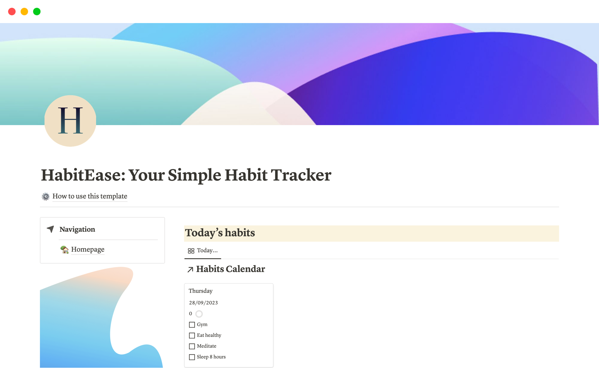 A template preview for HabitEase: Your Simple Habit Tracker