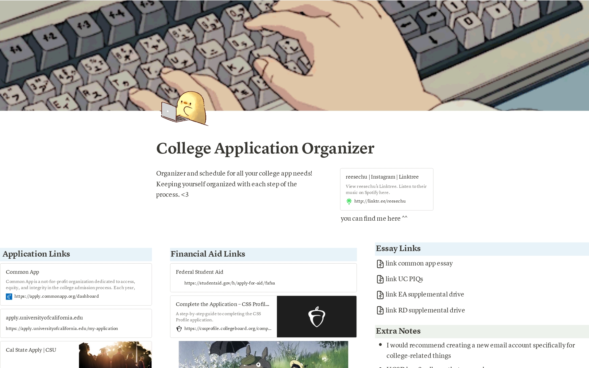 En förhandsgranskning av mallen för College Applications Organizer