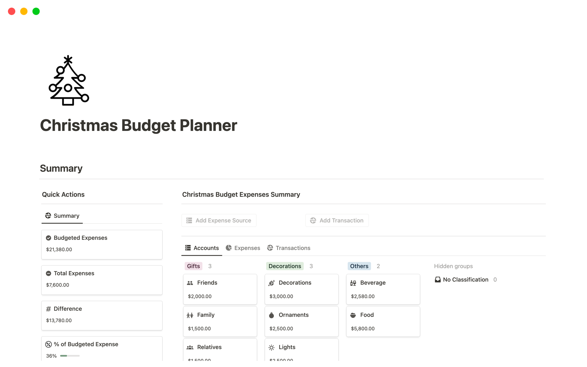 Christmas Budget Planner Notion Template