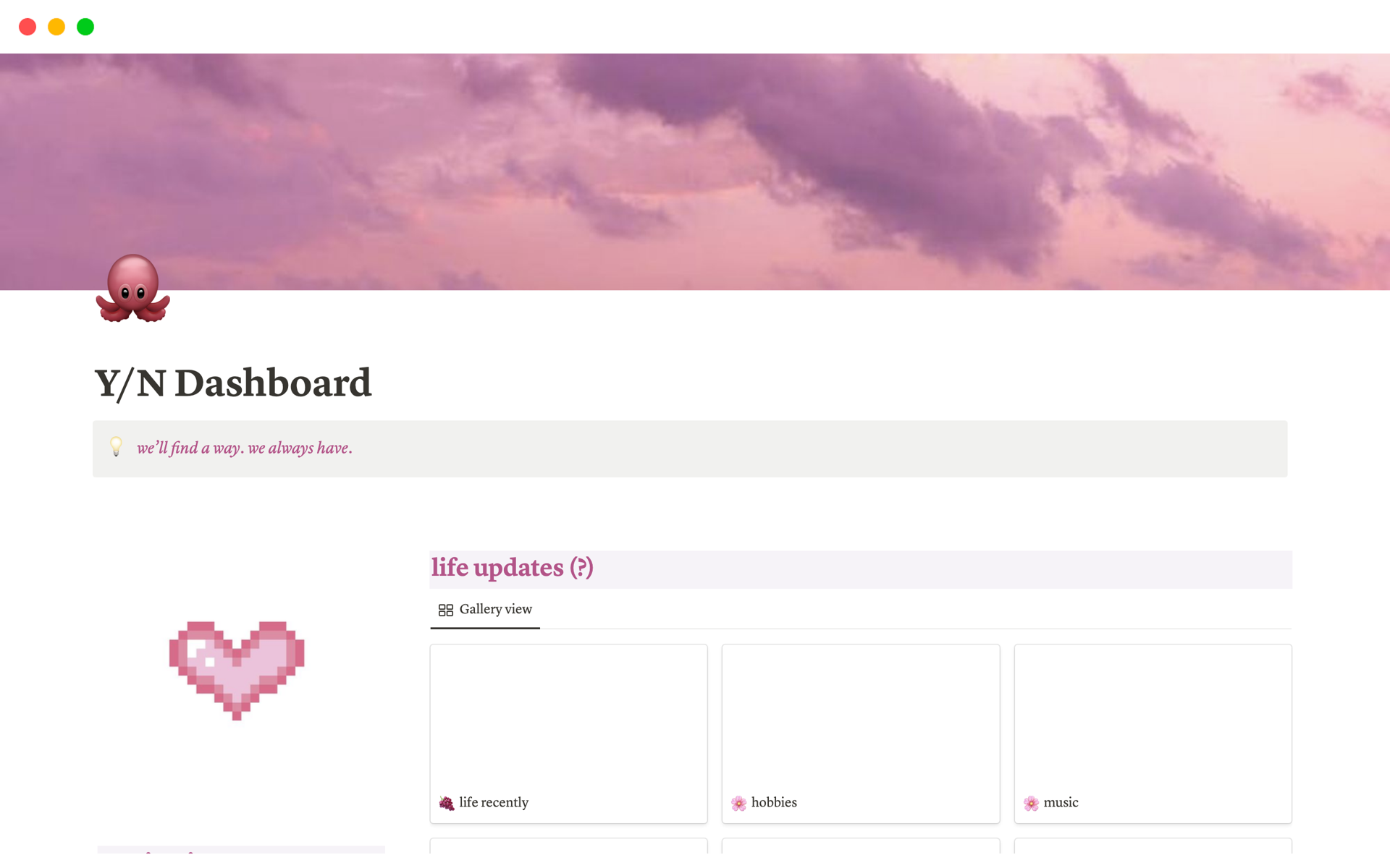 A template preview for pink and purple themed dashboard