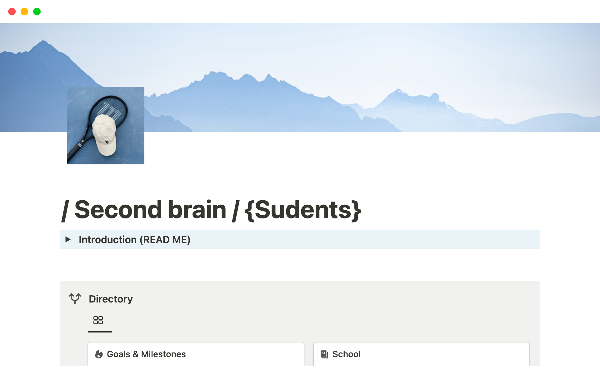 En forhåndsvisning av mal for Second Brain for Students