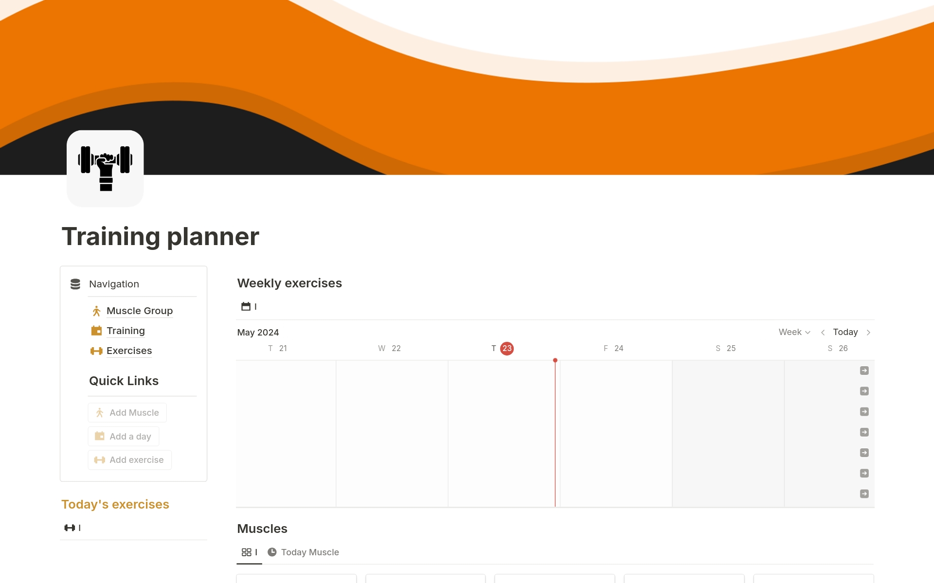 A template preview for Training planner